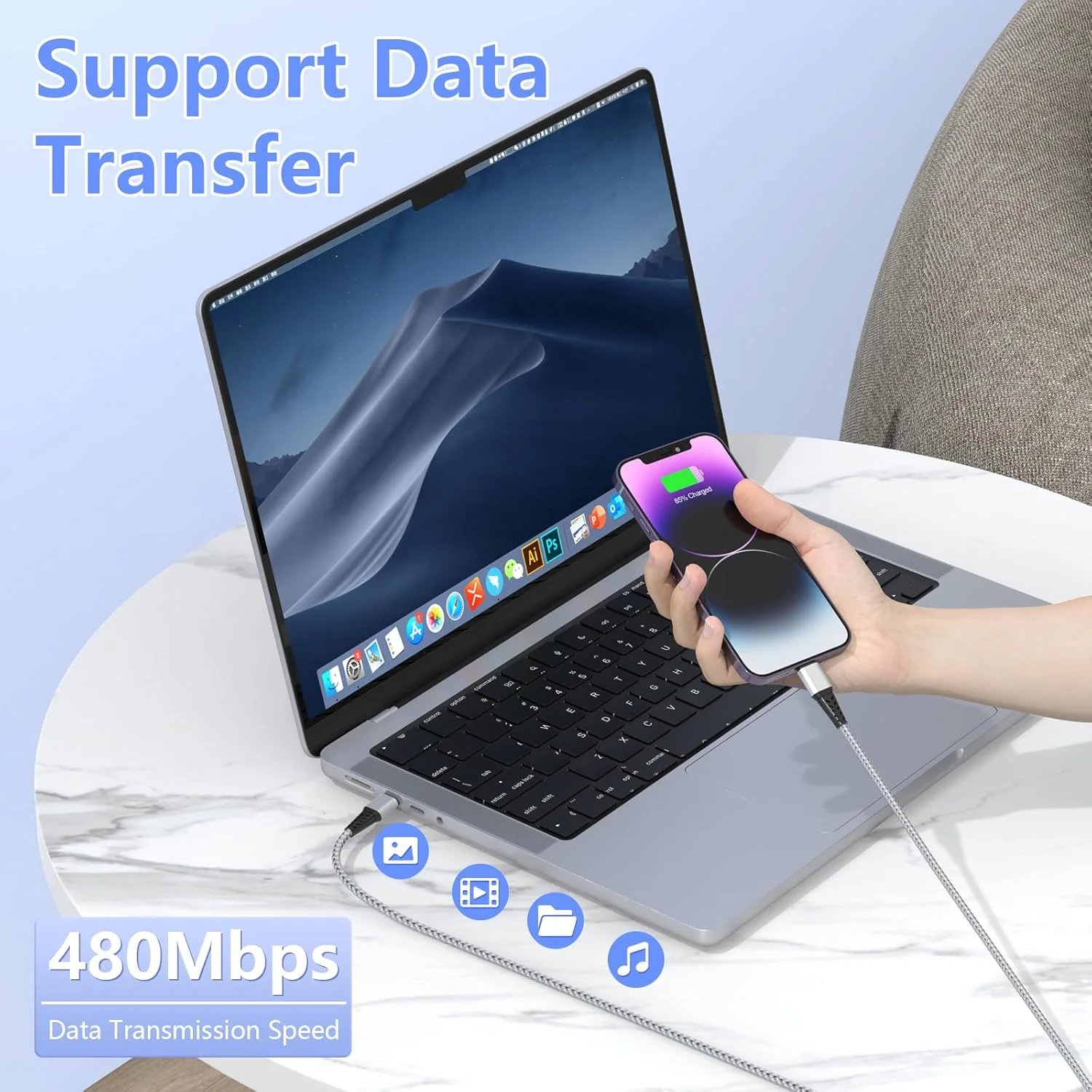 کابل شارژ لایتنینگ به USB-C بسیار بلند 5 متری برای آیفون، کابل شارژ دارای گواهی Apple MFi، کابل شارژ و انتقال داده بافته شده نایلونی برای آیفون 14 پرو مکس/14/13 پرو/12/11/X/XS/XR/iPad - نقره ای کابل شارژ لایتنینگ به USB-C بسیار بلند 5 متری برای آیفون، کابل شارژ دارای گواهی Apple MFi، کابل شارژ و انتقال داده بافته شده نایلونی برای آیفون 14 پرو مکس/14/13 پرو/12/11/X/XS/XR/iPad - نقره ای