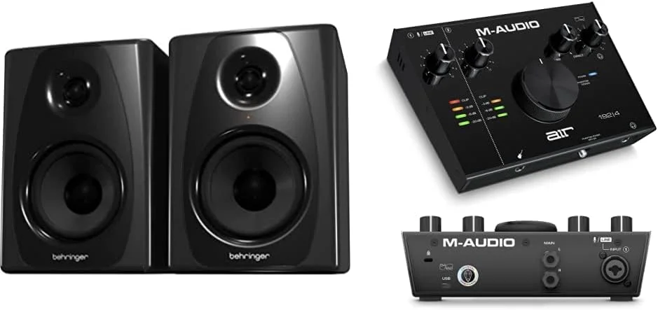 مانیتور استودیویی Behringer 50USB (جفت) و کارت صدای M-Audio AIR 192 | 4-2 ورودی/2 خروجی USB با نرم‌افزارهای ProTools و Ableton Live و افکت‌های استودیویی و سازهای مجازی