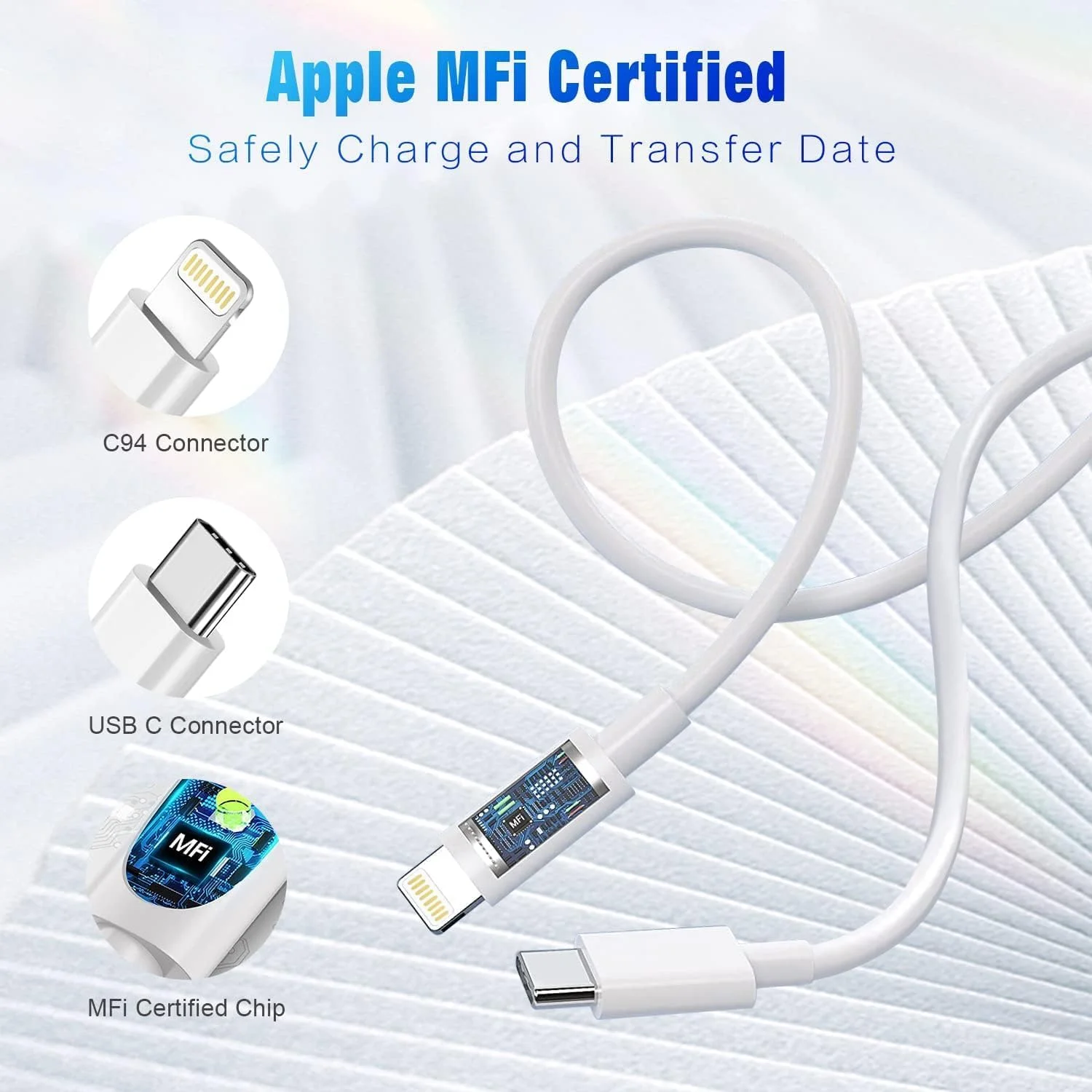 کابل USB-C به لایتنینگ 3 فوتی، بسته 2 عددی [دارای تاییدیه Apple MFi]، کابل شارژ آیفون نوع C، شارژ سریع سازگار با آیفون 14، 13، 12، 11 پرو مکس، X، XS، XR، 8، 7، 6s پلاس، SE