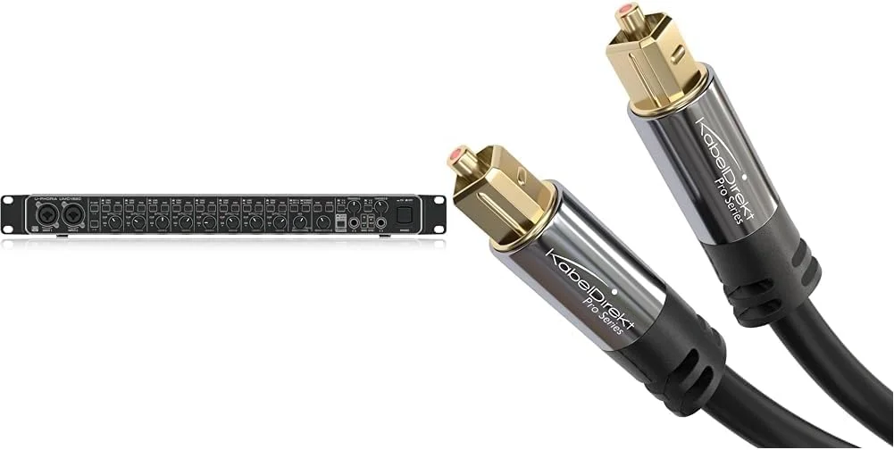 اینترفیس صوتی/MIDI یو اس بی Behringer UMC1820 Audiophiles 18x20, 24-Bit/96 kHz و کابل نوری KabelDirekt – TOSLINK، کابل صوتی نوری – کوتاه 0.5 متری
