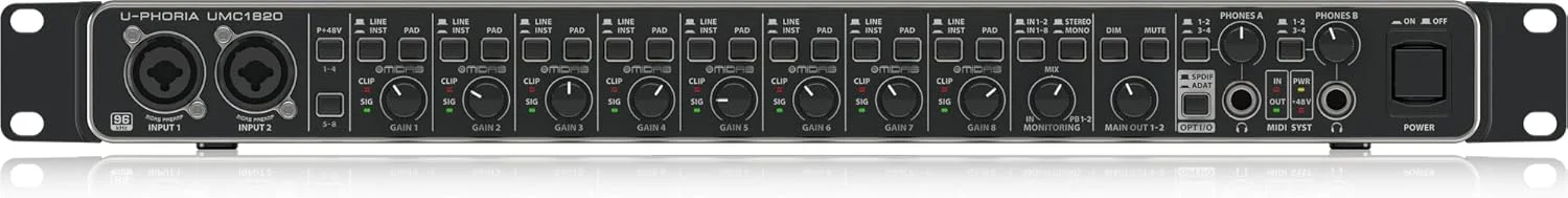 اینترفیس صوتی/MIDI یو اس بی Behringer UMC1820 Audiophiles 18x20, 24-Bit/96 kHz و کابل نوری KabelDirekt – TOSLINK، کابل صوتی نوری – کوتاه 0.5 متری