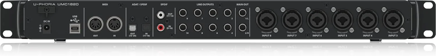 اینترفیس صوتی/MIDI یو اس بی Behringer UMC1820 Audiophiles 18x20, 24-Bit/96 kHz و کابل نوری KabelDirekt – TOSLINK، کابل صوتی نوری – کوتاه 0.5 متری