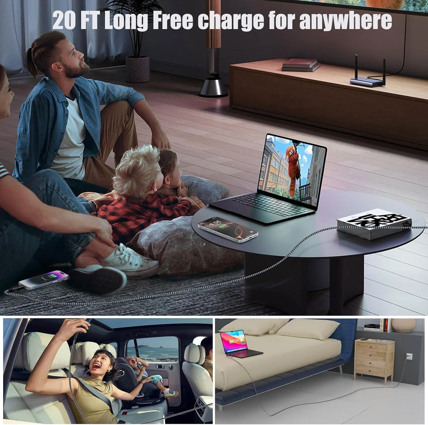 کابل شارژر آیفون بسیار بلند 6 متری، کابل USB-C و لایتنینگ با شارژ سریع 2 در 1 60 واتی، کابل شارژ بلند USB C اپل 6 متری برای آیفون 17/16/15/14/13/12/11، آیپد، مک بوک، شارژ در تخت، مبل کابل شارژر آیفون بسیار بلند 6 متری، کابل USB-C و لایتنینگ با شارژ سریع 2 در 1 60 واتی، کابل شارژ بلند USB C اپل 6 متری برای آیفون 17/16/15/14/13/12/11، آیپد، مک بوک، شارژ در تخت، مبل