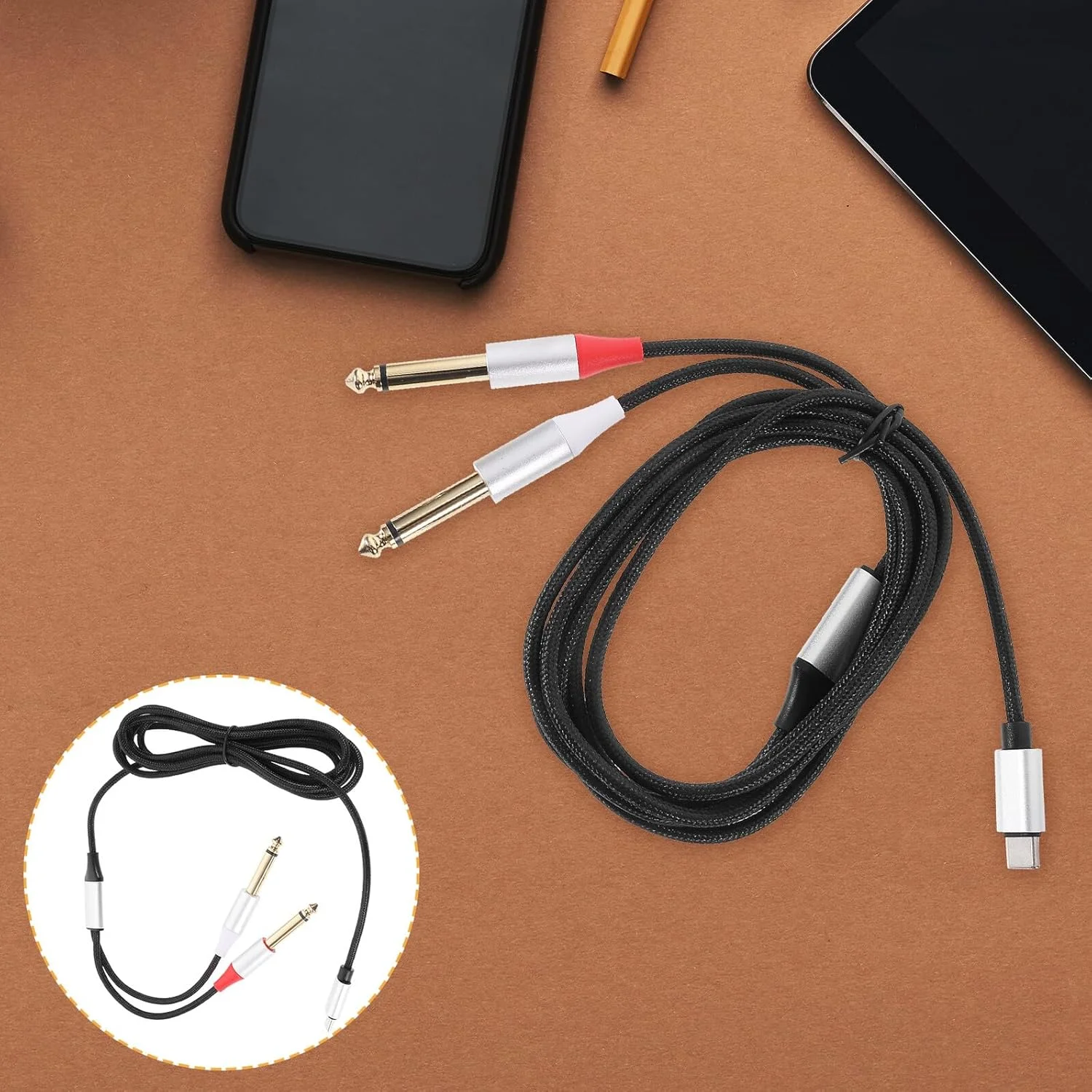 کابل تبدیل صوتی استریو USB-C به دوگانه برای آمپلی فایر خودرو، انتقال صدای با کیفیت بالا برای تلفن هوشمند، تبلت، لپ تاپ و آمپلی فایر کابل تبدیل صوتی استریو USB-C به دوگانه برای آمپلی فایر خودرو، انتقال صدای با کیفیت بالا برای تلفن هوشمند، تبلت، لپ تاپ و آمپلی فایر