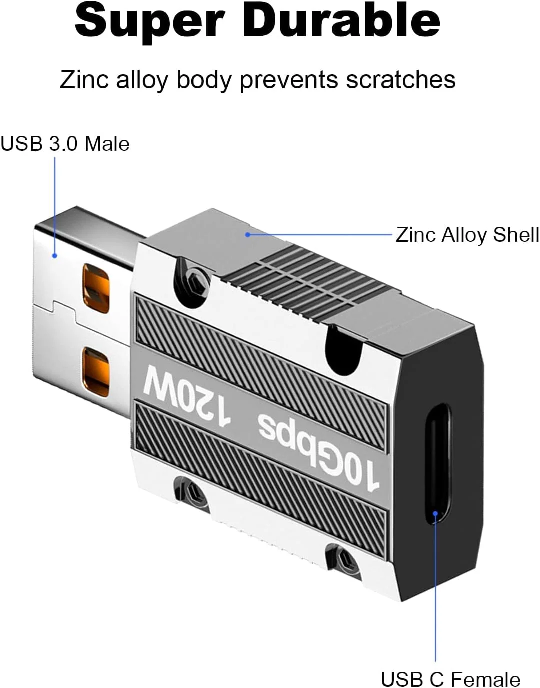 تبدیل USB به USB-C اکسفور، بسته 2 عددی، بدنه آلیاژ روی، شارژ فوق العاده سریع 120 وات، تبدیل USB 3.0 نر به USB Type-C ماده برای اپل واچ، آیپد، آیفون، ایرپادز، کامپیوتر، لپ تاپ، شارژر و غیره تبدیل USB به USB-C اکسفور، بسته 2 عددی، بدنه آلیاژ روی، شارژ فوق العاده سریع 120 وات، تبدیل USB 3.0 نر به USB Type-C ماده برای اپل واچ، آیپد، آیفون، ایرپادز، کامپیوتر، لپ تاپ، شارژر و غیره