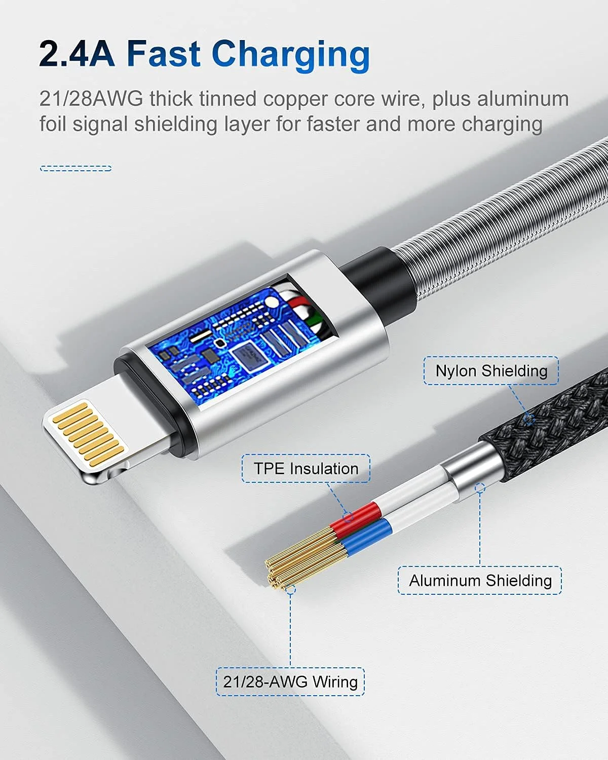 کابل شارژر آیفون فوق العاده بلند 5 متری، کابل لایتنینگ 16 فوتی [دارای گواهی MFi اپل]، کابل شارژ سریع/همگام سازی داده اپل برای آیفون 14/13/12/11/11 پرو/11 پرو مکس/XS/XR/XS Max/8/7/6/5S/SE آیپد