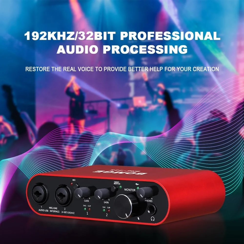 کارت صدای USB BOMGE 22S SOLO قرمز با XLR/48V فانتوم پاور، 32Bit/192kHz کیفیت بالا، برای استودیو، میکسر صدا، مناسب گیتاریست، خواننده، پادکستر، تهیه کننده، اتصال آسان کارت صدای USB BOMGE 22S SOLO قرمز با XLR/48V فانتوم پاور، 32Bit/192kHz کیفیت بالا، برای استودیو، میکسر صدا، مناسب گیتاریست، خواننده، پادکستر، تهیه کننده، اتصال آسان