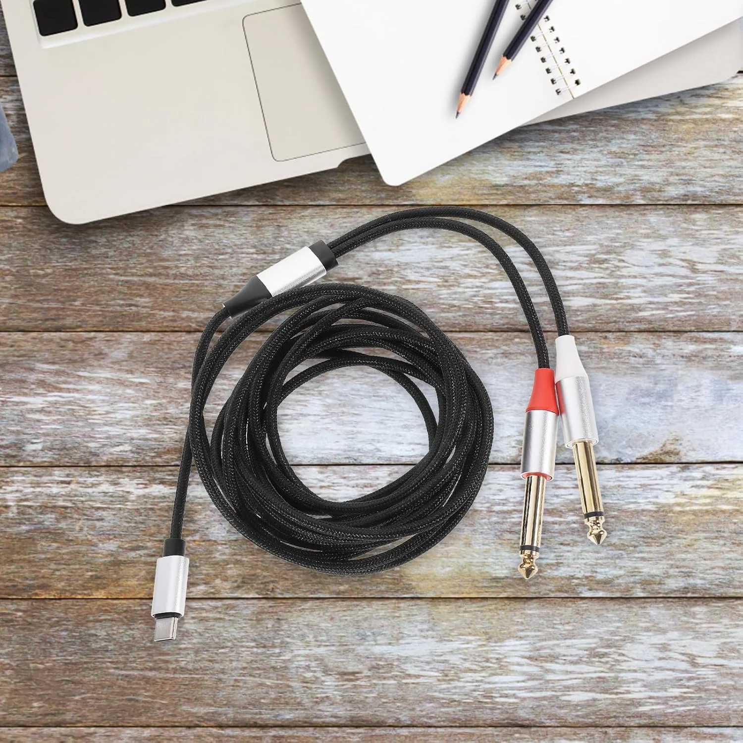 کابل صوتی USB-C دوتایی، کابل آداپتور بادوام و سبک Type-C به برای تلفن هوشمند، تبلت، لپ تاپ، آمپلی فایر و میکسر، انتقال صدای واضح کابل صوتی USB-C دوتایی، کابل آداپتور بادوام و سبک Type-C به برای تلفن هوشمند، تبلت، لپ تاپ، آمپلی فایر و میکسر، انتقال صدای واضح