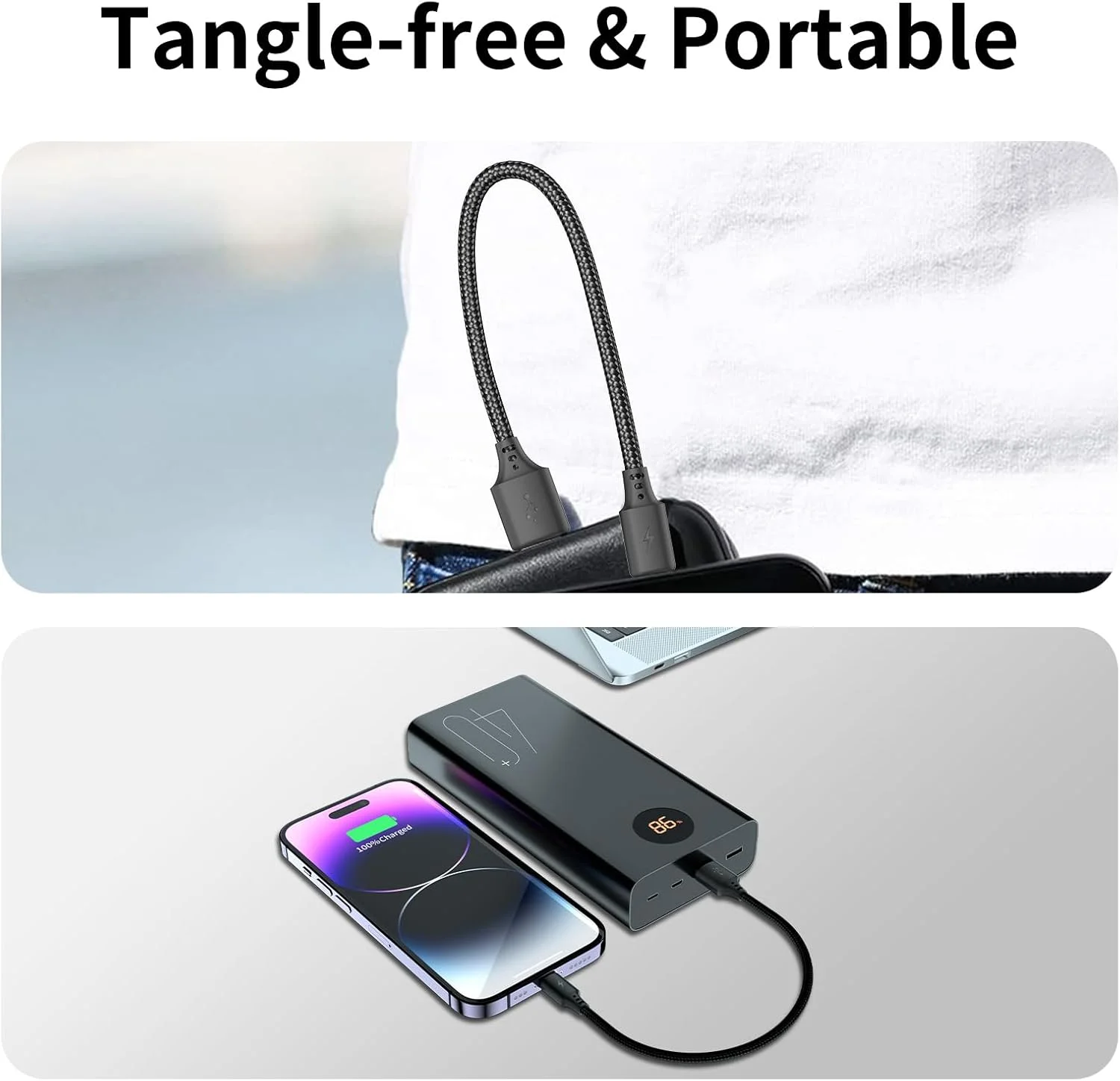 کابل شارژ کوتاه 15 سانتی‌متری آیفون، [دارای گواهی MFi] بسته‌ی 3 عددی کابل لایتنینگ به USB بافته شده برای شارژ سریع آیفون 14، 13، 12، 11 پرو/مکس/مینی Xs SE2/iPad/Carplay