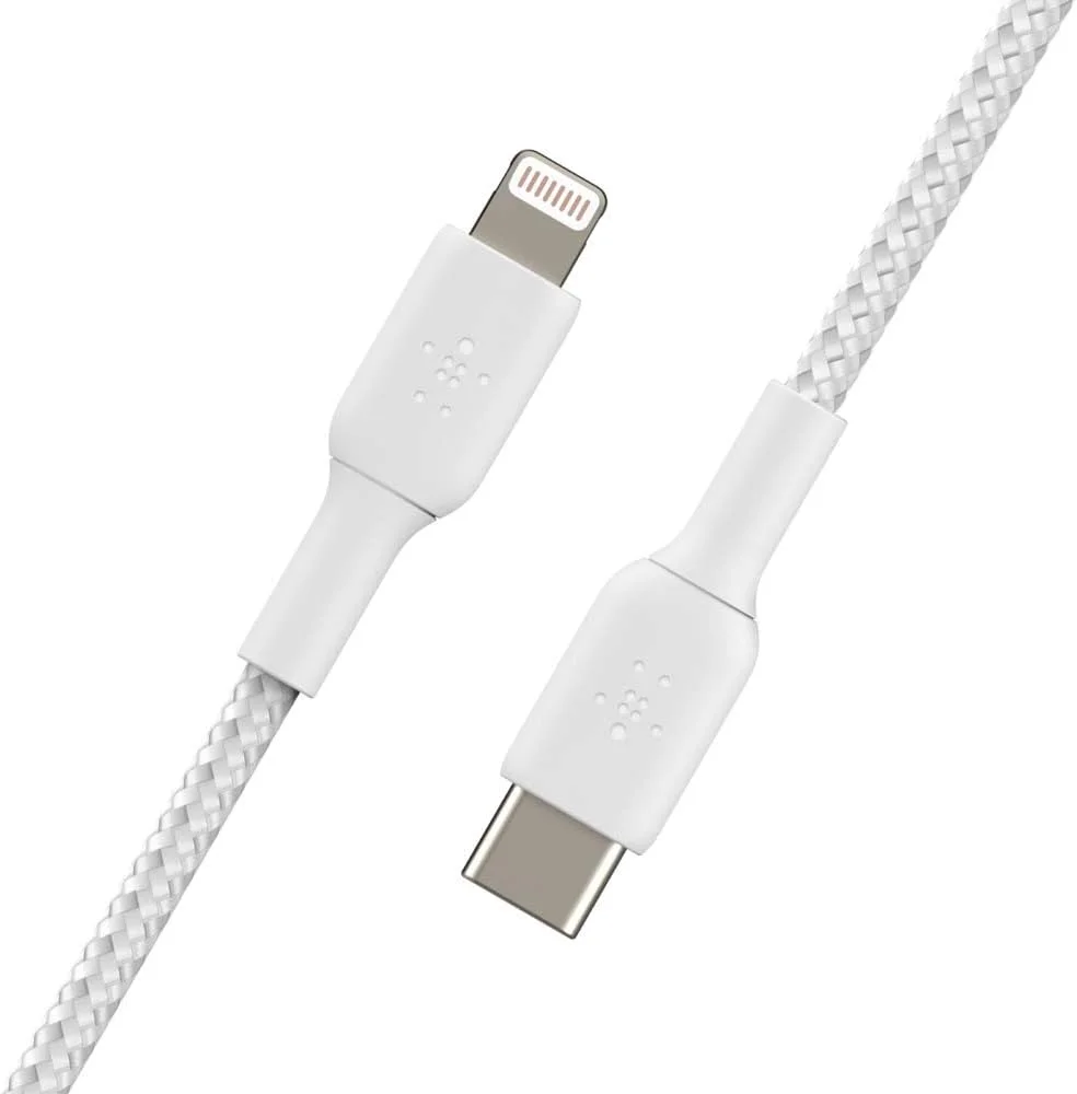 کابل USB-C به لایتنینگ با روکش بافته شده بلکین (کابل شارژ سریع آیفون برای آیفون 8 و مدلهای جدیدتر) کابل USB-C دارای گواهی MFi (1 متری، سفید) کابل USB-C به لایتنینگ با روکش بافته شده بلکین (کابل شارژ سریع آیفون برای آیفون 8 و مدلهای جدیدتر) کابل USB-C دارای گواهی MFi (1 متری، سفید)