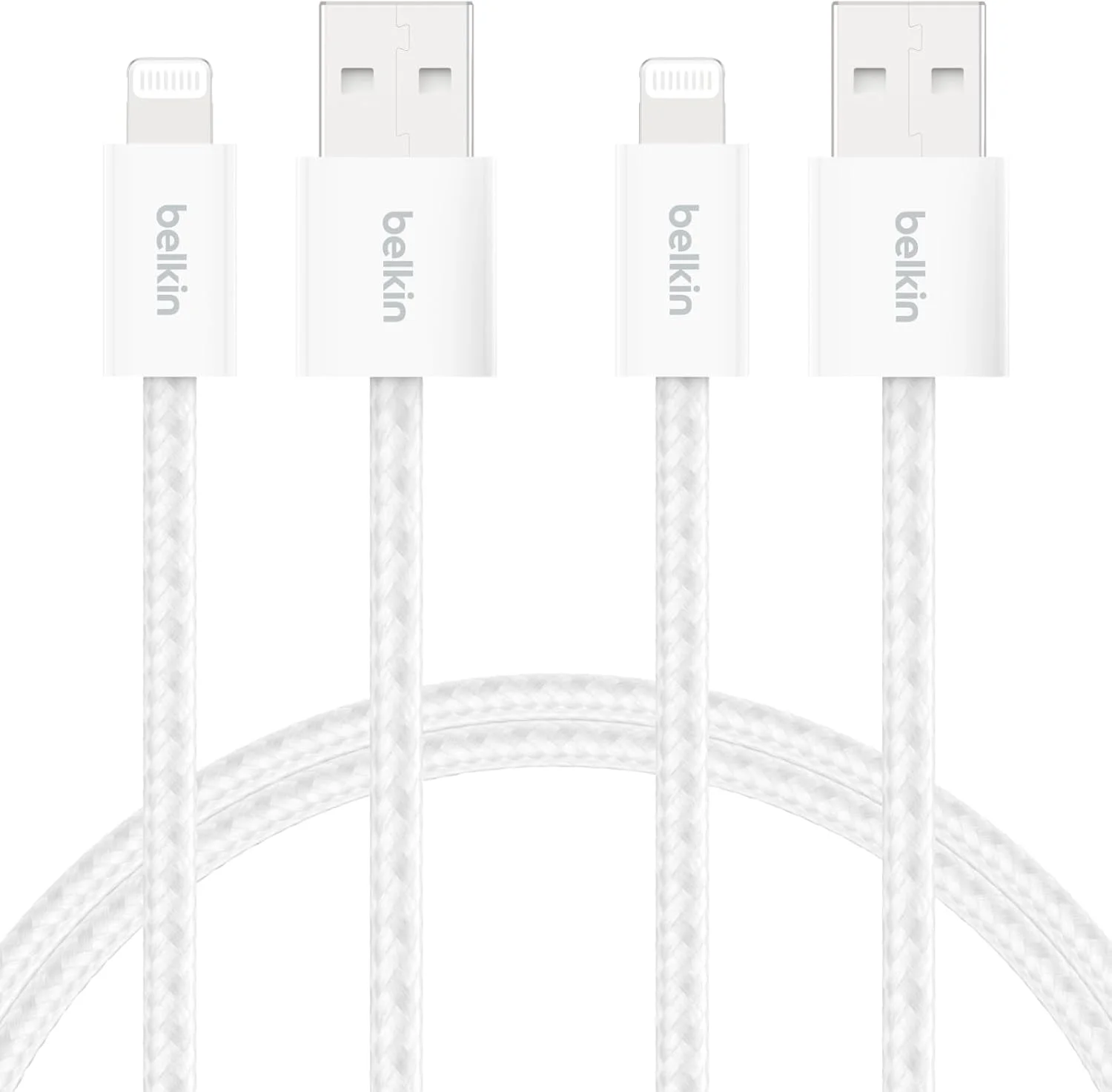 کابل لایتنینگ به USB-A بافته شده بلکین، 1.5 متری، بسته 2 عددی - کابل نرم، انعطاف پذیر و شارژ سریع، کابل شارژ آیفون برای آیفون 14 و سری های قبلی، آیپد نسل 9 و ایرپادز - سفید کابل لایتنینگ به USB-A بافته شده بلکین، 1.5 متری، بسته 2 عددی - کابل نرم، انعطاف پذیر و شارژ سریع، کابل شارژ آیفون برای آیفون 14 و سری های قبلی، آیپد نسل 9 و ایرپادز - سفید