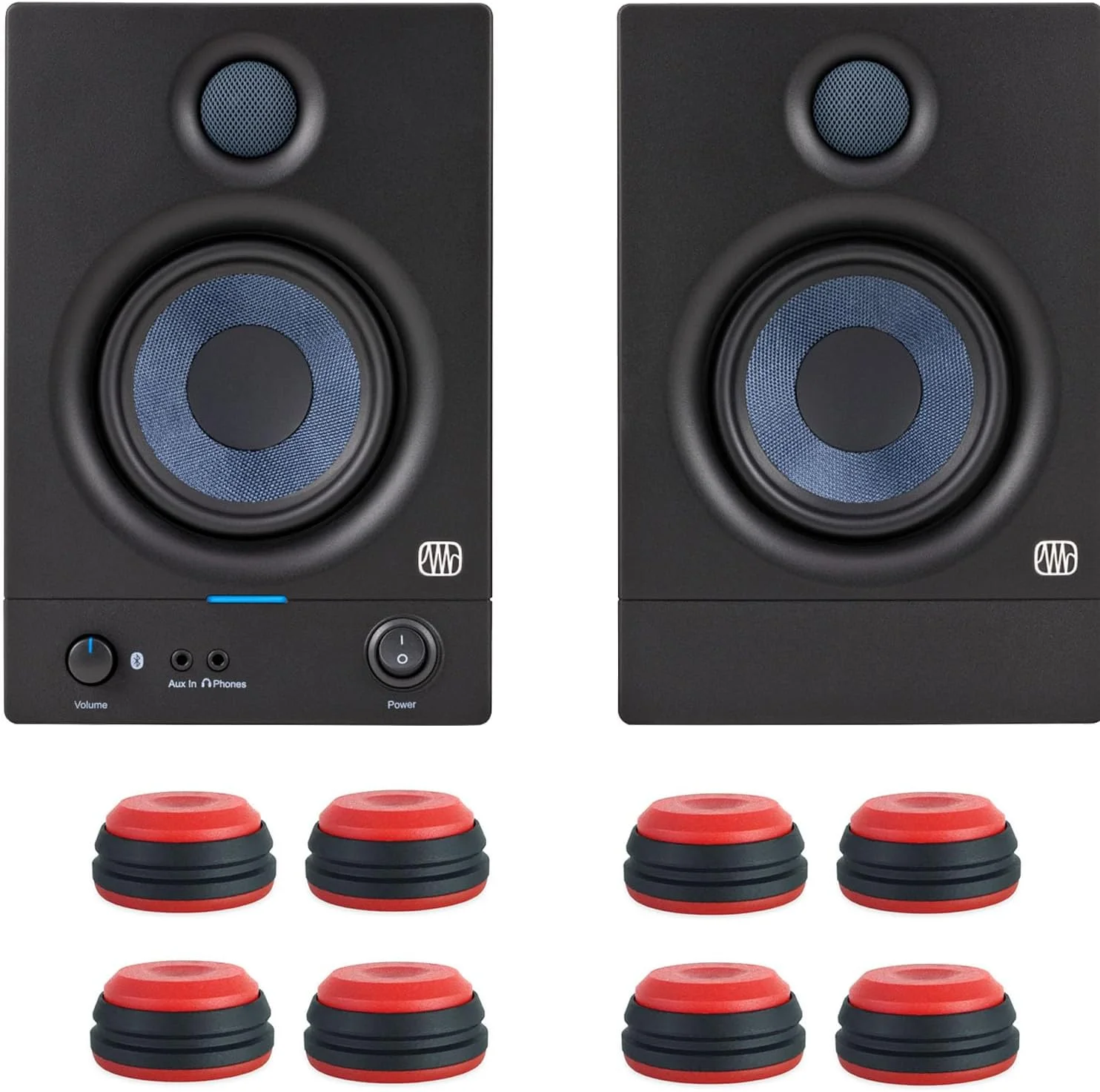 PreSonus Eris 4.5 BT II Generation Bluetooth 5.0 مانیتورهای استودیویی اکتیو + پایه های ضد لرزش keepdrum (8 عدد) - قرمز