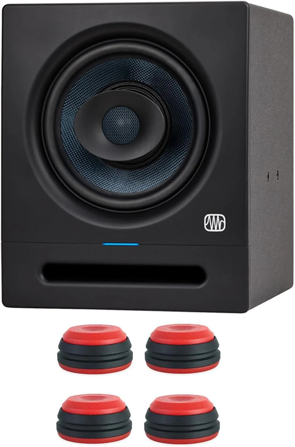 مانیتور استودیویی اکتیو PreSonus Eris Pro 8 به همراه پایه های بلندگوی keepdrum قرمز