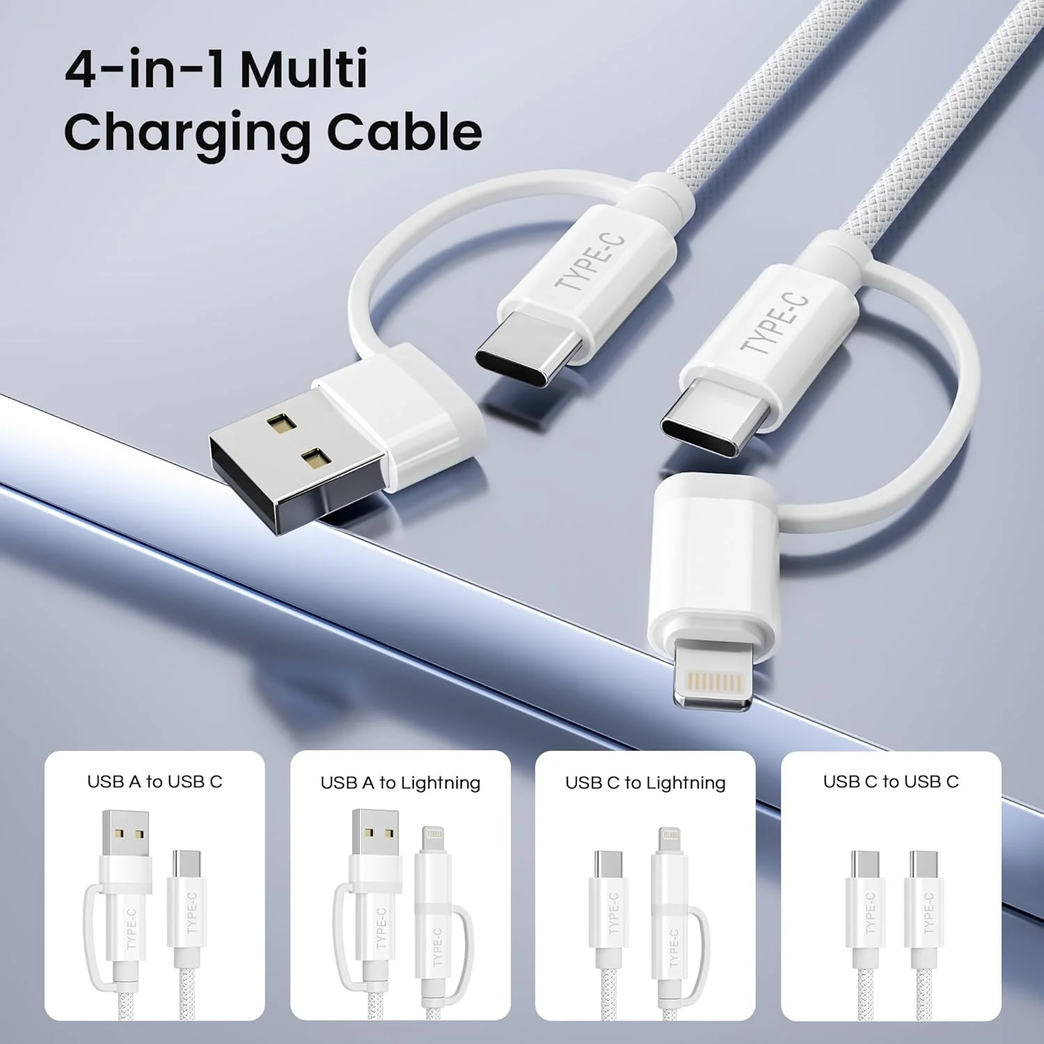 کابل شارژ 4 در 1 Basesailor USB C به USB C طول 3 متر، شارژ سریع 60 واتی چند منظوره با آداپتور USBA/iOS/Type C برای اپل iWatch 10 9 8، مک بوک پرو، آیپد، S25 S24 S23، 17 کابل شارژ 4 در 1 Basesailor USB C به USB C طول 3 متر، شارژ سریع 60 واتی چند منظوره با آداپتور USBA/iOS/Type C برای اپل iWatch 10 9 8، مک بوک پرو، آیپد، S25 S24 S23، 17
