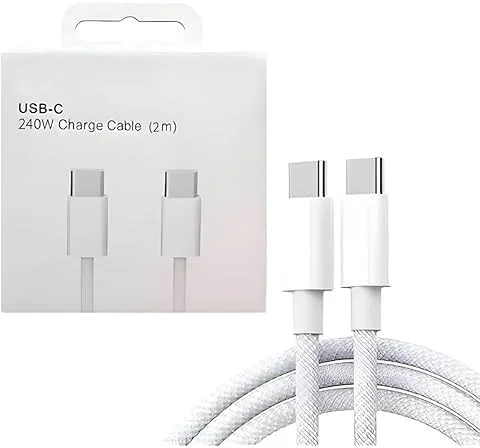 کابل شارژ سریع 240 واتی USB Type-C (2 متری) - کابل شارژ USB-C به USB-C بافته شده نایلونی سازگار با سری آیفون 17/16/15، آیپد، مک بوک، سامسونگ، هواوی - کابل بادوام کابل شارژ سریع 240 واتی USB Type-C (2 متری) - کابل شارژ USB-C به USB-C بافته شده نایلونی سازگار با سری آیفون 17/16/15، آیپد، مک بوک، سامسونگ، هواوی - کابل بادوام