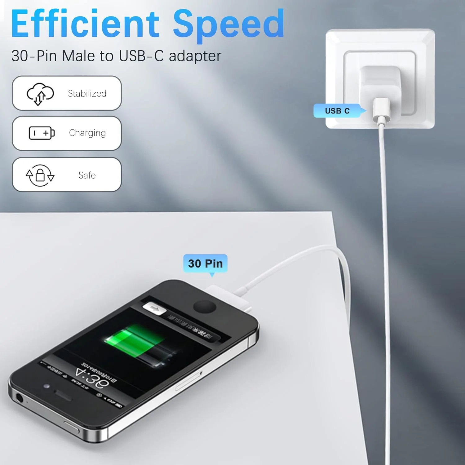 کابل تبدیل 30 پین به USB-C برای آیفون، آیپد، آیپاد - طول 90 سانتیمتر (کابل داده/شارژ نسل جدید از USB-C به کانکتور داک برای آیفون 4S/4/3G/3/1، آیپد 3/2/1، آیپاد، سفید) کابل تبدیل 30 پین به USB-C برای آیفون، آیپد، آیپاد - طول 90 سانتیمتر (کابل داده/شارژ نسل جدید از USB-C به کانکتور داک برای آیفون 4S/4/3G/3/1، آیپد 3/2/1، آیپاد، سفید)