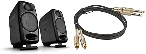 iLoud Micro Monitor Black Special Edition - کوچکترین جفت مانیتور مرجع استودیویی در جهان، 50 وات (RMS) bi-amped، مشکی و کابل صوتی Adam Hall Cables 2 x RCA نر به 2 x 6.3mm TS مونو 1 متری