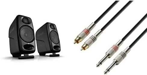 iLoud Micro Monitor Black Special Edition - کوچکترین مانیتور مرجع استودیویی در جهان، 50 وات (RMS) bi-amped، مشکی و کابل صوتی Adam Hall Cables 2 x RCA نر به 2 x 6.3mm TS 3m