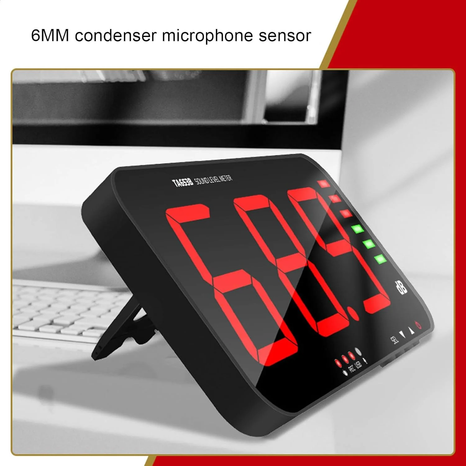 دستگاه دسی بل سنج Cryfokt، قابل نصب روی دیوار و رومیزی - مانیتور نویز سنج صدا با آلارم و نمایشگر LED برای خانه، استودیو، کارخانه