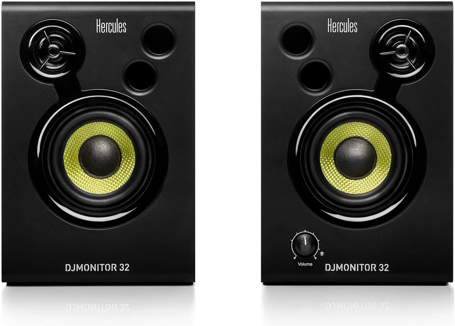 مجموعه پایه رومیزی Hercules DJMonitor 32 (جفت بلندگوی اکتیو جمع و جور با 15 وات برای هر ماهواره، ووفر 3 اینچی و درگاه باس دوتایی در مجموعه ای کاربردی شامل 2 پایه رومیزی برای مانیتورهای استودیویی) مشکی