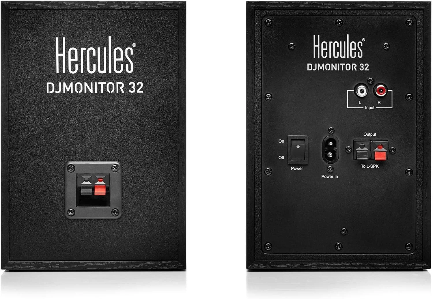مجموعه پایه رومیزی Hercules DJMonitor 32 (جفت بلندگوی اکتیو جمع و جور با 15 وات برای هر ماهواره، ووفر 3 اینچی و درگاه باس دوتایی در مجموعه ای کاربردی شامل 2 پایه رومیزی برای مانیتورهای استودیویی) مشکی
