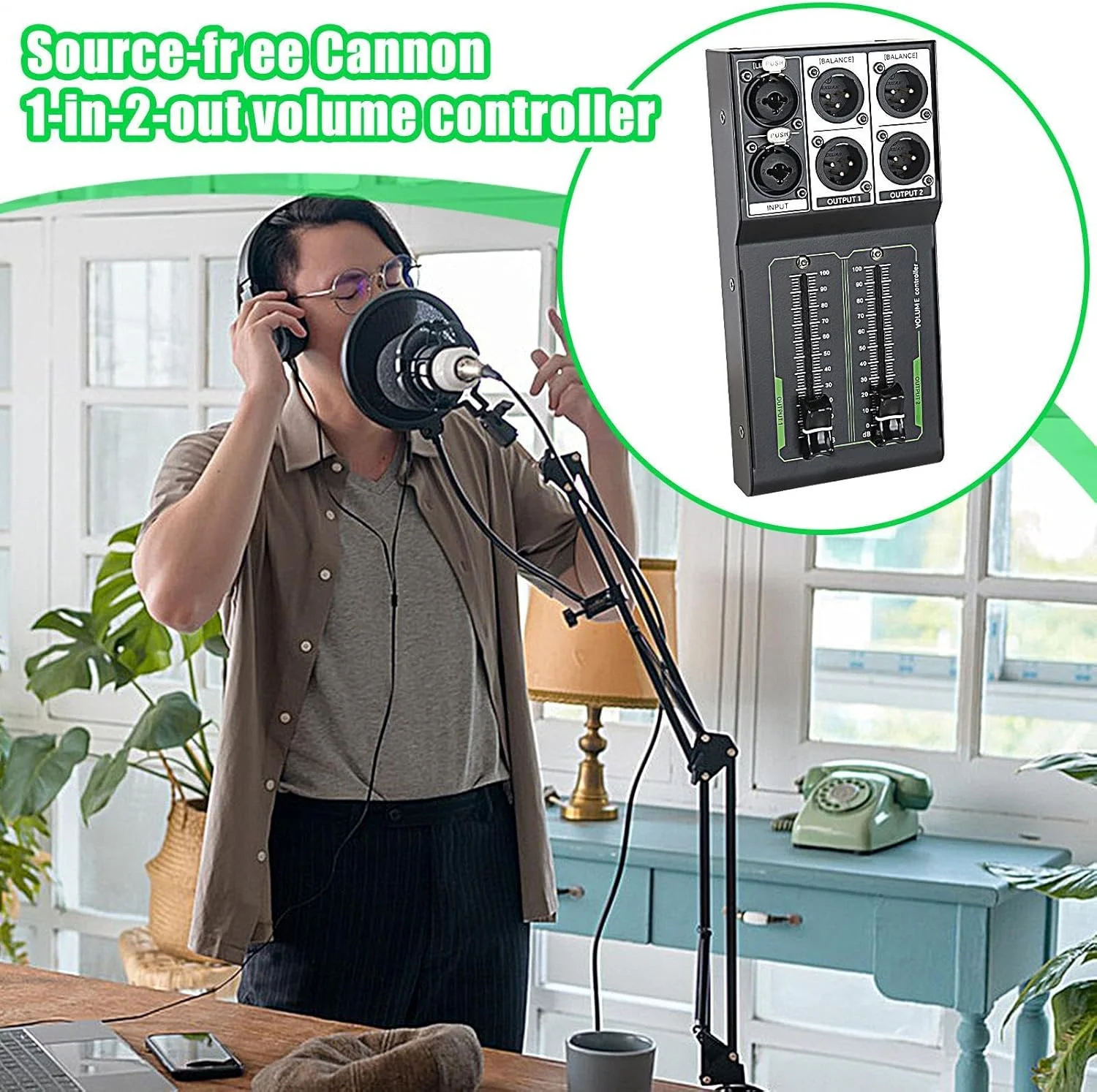 کنترلر صدای استودیو، کنترلر مانیتور حرفه ای، پسیو، 1 ورودی، 2 خروجی صوتی دقیق، فیدر 70 میلی متری برای سیستم خانگی