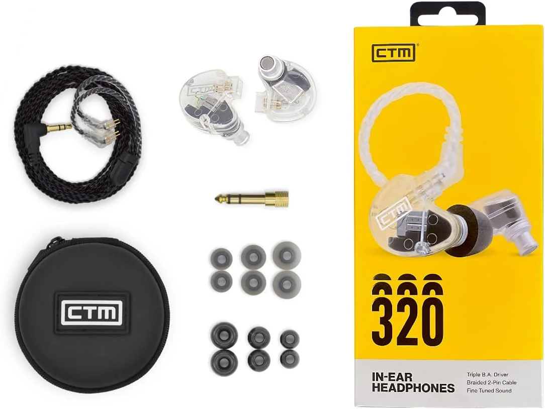 مانیتور داخل گوشی CTM CE320 با سه درایور، عایق صدا، مناسب برای نوازندگان حرفه ای، سیمی، کابل جداشدنی، شفاف