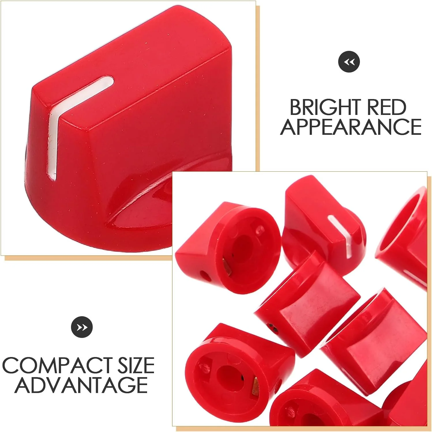 Toyvian 12 عدد درپوش دکمه پتانسیومتر: درپوش های کنترل صدا قرمز پلاستیکی، 19 x 14 میلی متر - دکمه های چرخشی کنترل صدا با سوراخ گرد 6.35 میلی متری برای تقویت کننده ها و دستگاه های صوتی