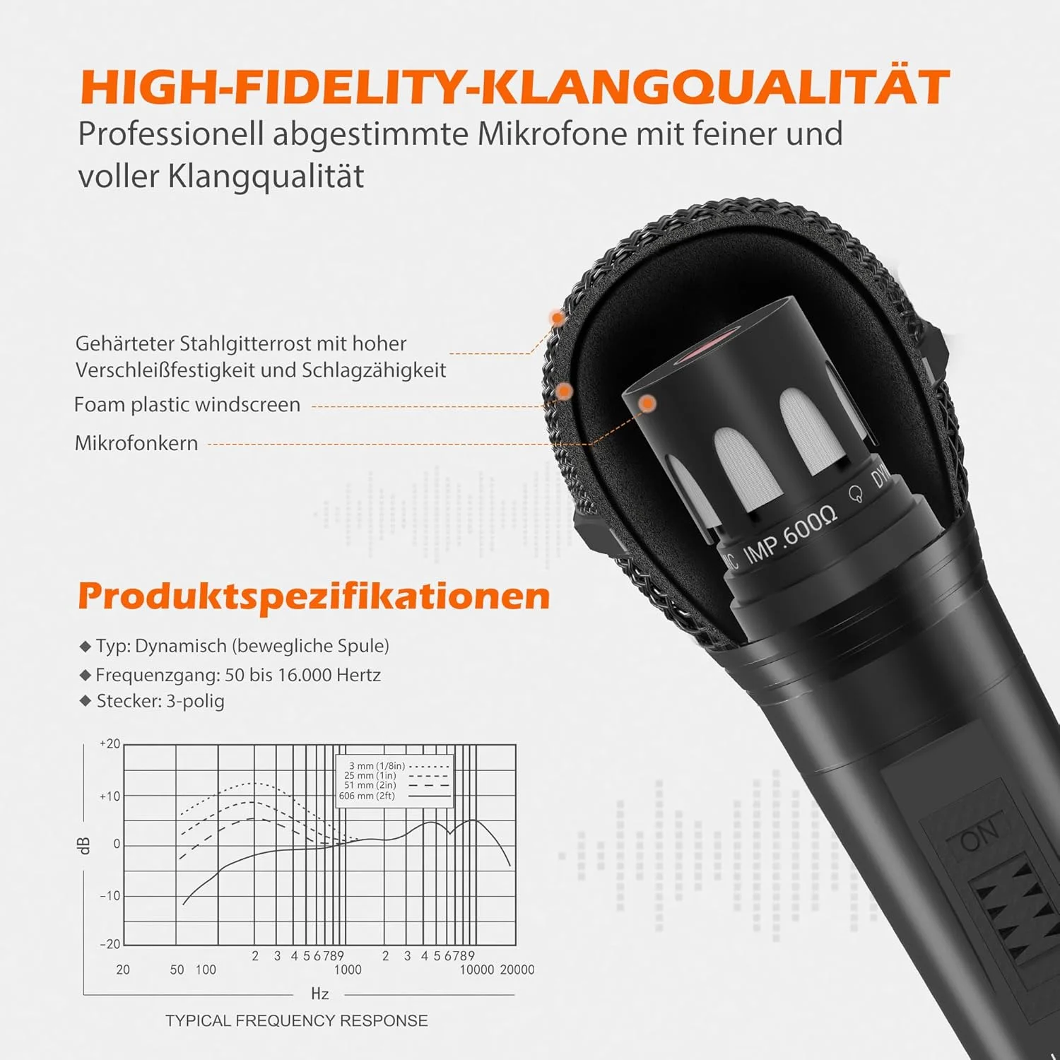 میکروفون آواز داینامیک L52 – میکروفون دستی حرفه ای با الگوی قطبی کاردیوید، 120 dB SPL، کابل های XLR 20FT و 6.5FT، برای استیج، استودیو، سیستم PA و کارائوکه – L52 مشکی