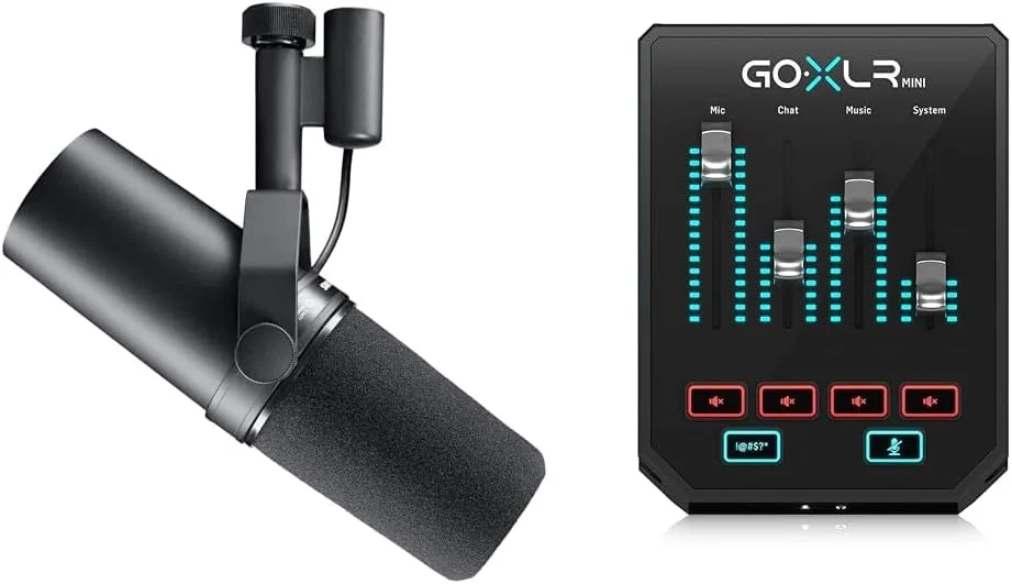 میکروفون دینامیک وکال شور SM7B برای پخش، پادکست - مشکی و میکسر GoXLR Mini - کارت صدای USB برای استریمرها، گیمرها و پادکسترها