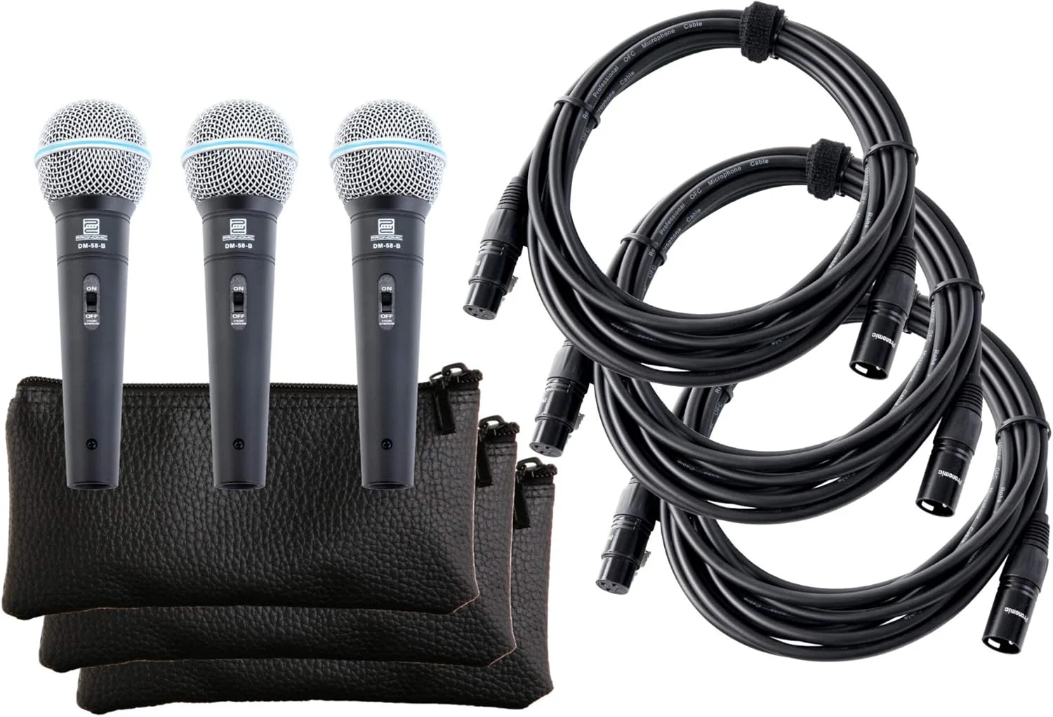 میکروفون وکال پرونومیک DM-58-B با کلید، ست 3 عددی به همراه 3 کابل XLR 5 متری با صدایی پرقدرت و گرم