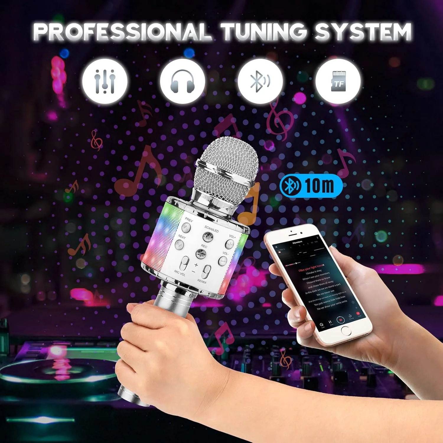 میکروفون کارائوکه ShinePick، بی سیم، میکروفون کارائوکه، بلوتوث، قابل حمل، برای کودکان/بزرگسالان، آواز خواندن، سازگار با اندروید/iOS/PC/تلفن هوشمند (نقره ای) میکروفون کارائوکه ShinePick، بی سیم، میکروفون کارائوکه، بلوتوث، قابل حمل، برای کودکان/بزرگسالان، آواز خواندن، سازگار با اندروید/iOS/PC/تلفن هوشمند (نقره ای)