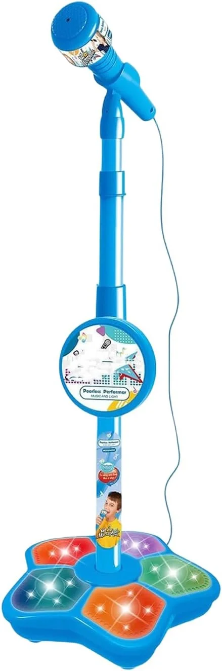 میکروفون کودکانه - اسباب بازی قابل حمل با نورپردازی LED | میکروفون اسباب بازی با پایه - برای ضبط پادکست، آواز خواندن، مهمانی، استریمینگ، استودیو، تولد