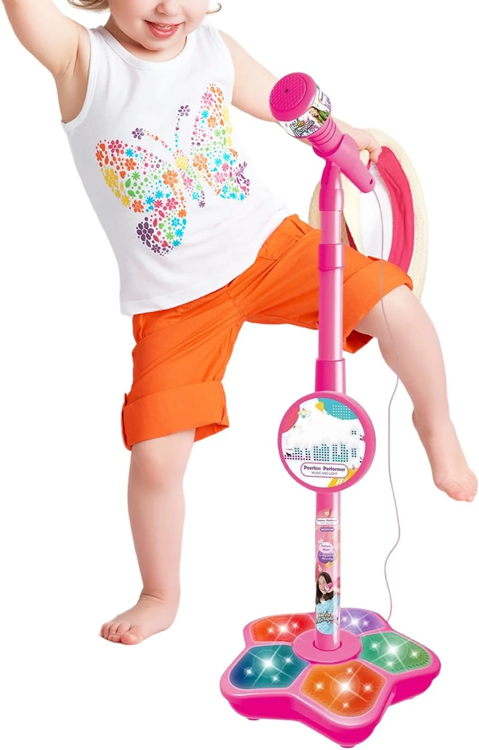 میکروفون کودکانه، بلندگوی اسباب بازی قابل حمل با نور LED، با پایه و میکروفون اسباب بازی، مناسب برای تولد، پادکست، ضبط، آواز خواندن، مهمانی، نوجوانان، استودیوهای استریمینگ، کریسمس