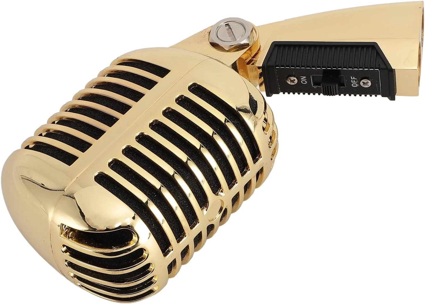 میکروفون داینامیک رترو کلاسیک، میکروفون کاردیوئید یک جهته آلیاژ روی به سبک وینتیج با پایه گردان خودتنظیم شونده برای اجراهای زنده و ضبط استودیویی (طلایی) میکروفون داینامیک رترو کلاسیک، میکروفون کاردیوئید یک جهته آلیاژ روی به سبک وینتیج با پایه گردان خودتنظیم شونده برای اجراهای زنده و ضبط استودیویی (طلایی)