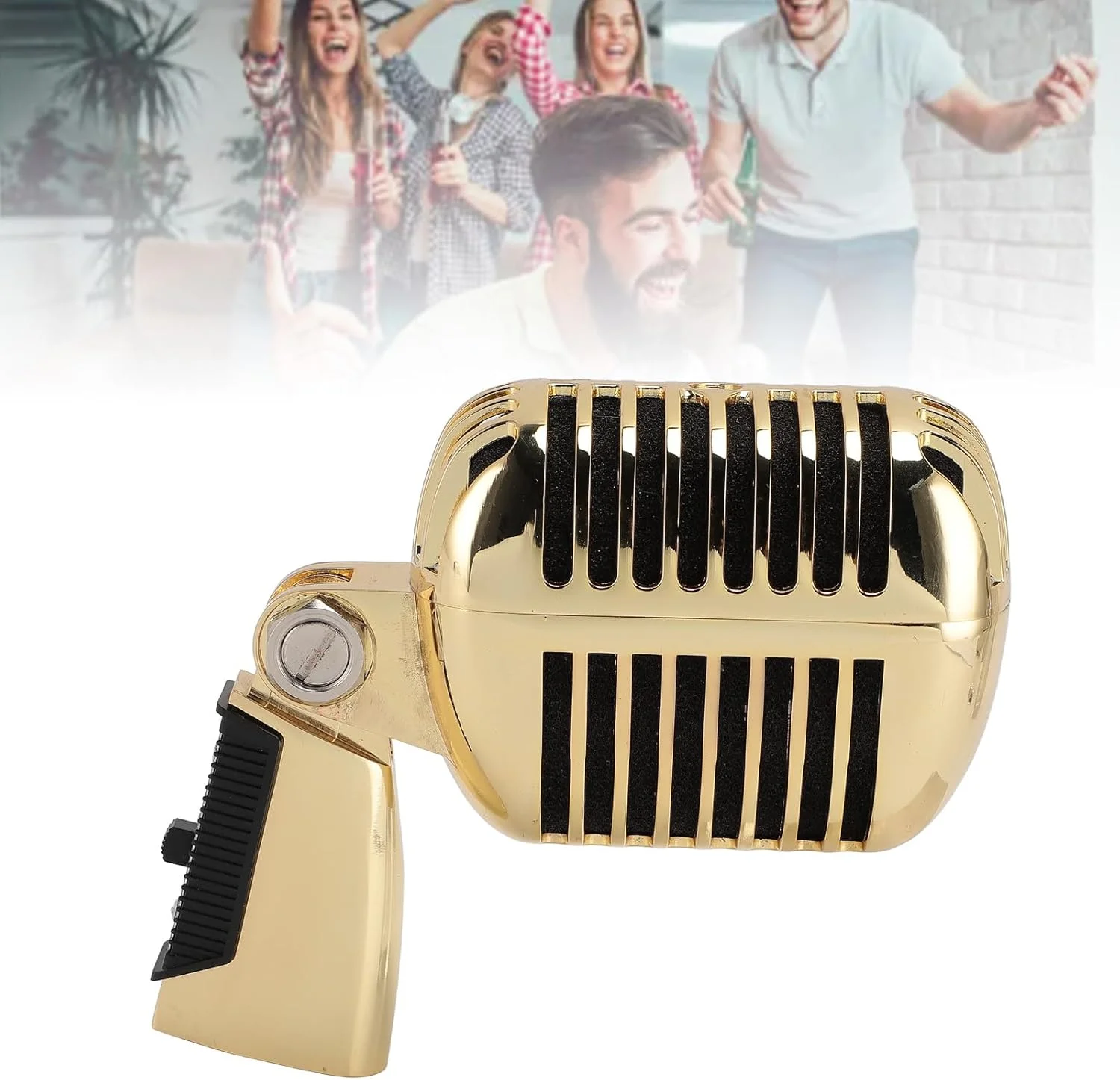 میکروفون داینامیک رترو کلاسیک، میکروفون کاردیوئید یک جهته آلیاژ روی به سبک وینتیج با پایه گردان خودتنظیم شونده برای اجراهای زنده و ضبط استودیویی (طلایی) میکروفون داینامیک رترو کلاسیک، میکروفون کاردیوئید یک جهته آلیاژ روی به سبک وینتیج با پایه گردان خودتنظیم شونده برای اجراهای زنده و ضبط استودیویی (طلایی)