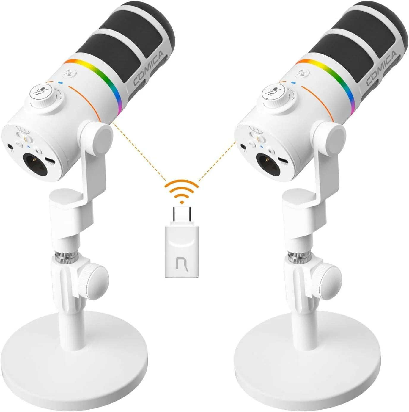 میکروفون دینامیک COMICA D10 Pro D Combo XLR USB با پایه رومیزی گیرنده برای ضبط بازی/TikTok/پادکست، پشتیبانی از نور RGB و دکمه قطع صدا برای PC، تلفن هوشمند، کامپیوتر (سفید)