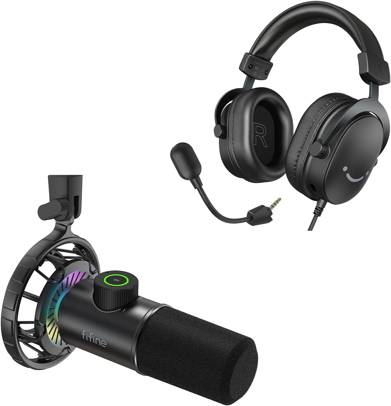 هدست گیمینگ FIFINE با میکروفون پادکست PC، میکروفون دینامیک و هدفون روگوشی با سیم، هدفون USB با صدای فراگیر 7.1 برای PS4 PS5 Xbox Switch (K658+H9)
