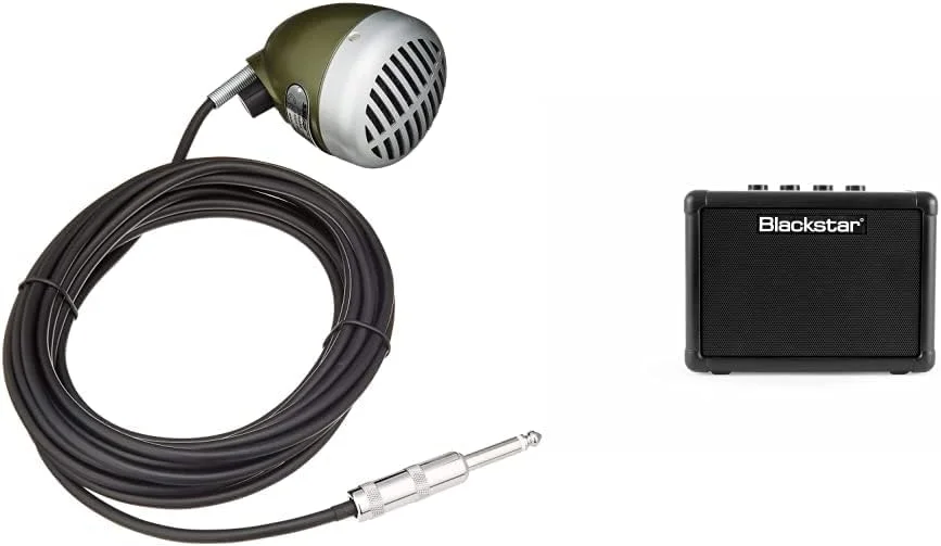 میکروفون داینامیک Shure 520DX Green Bullet برای نوازندگان سازدهنی بلوز، الگوی ضبط Omni-directional، کنترل صدا، کابل متصل با 1/4 اینچ و Blackstar Fly 3 مشکی