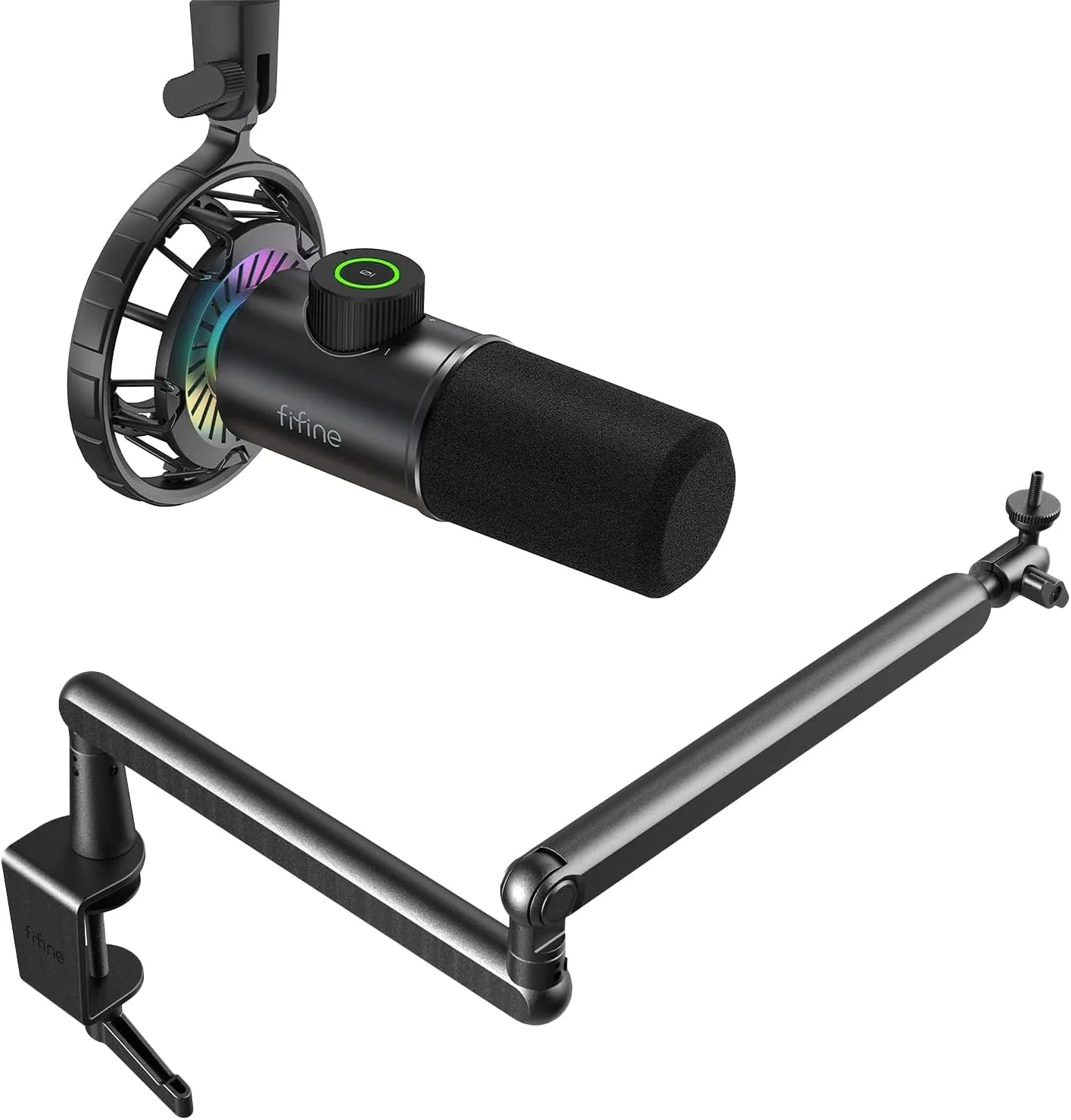 میکروفون کامپیوتر FIFINE با بازویی، میکروفون گیمینگ USB C داینامیک برای PS4 PS5 MAC، پایه میکروفون با گیره میکروفون، آداپتورهای پیچ، مدیریت کابل برای استودیو استریم پادکست (K658+BM88)