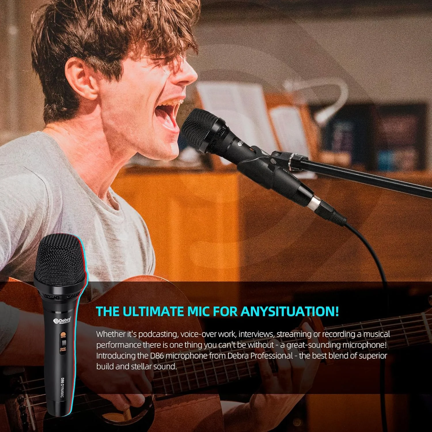 میکروفون دینامیک سیمی D Debra D86، میکروفون دستی فلزی برای کارائوکه، سخنرانی، عروسی، استیج و فضای باز، سازگار با دستگاه ها، آمپلی فایرها، میکسرها