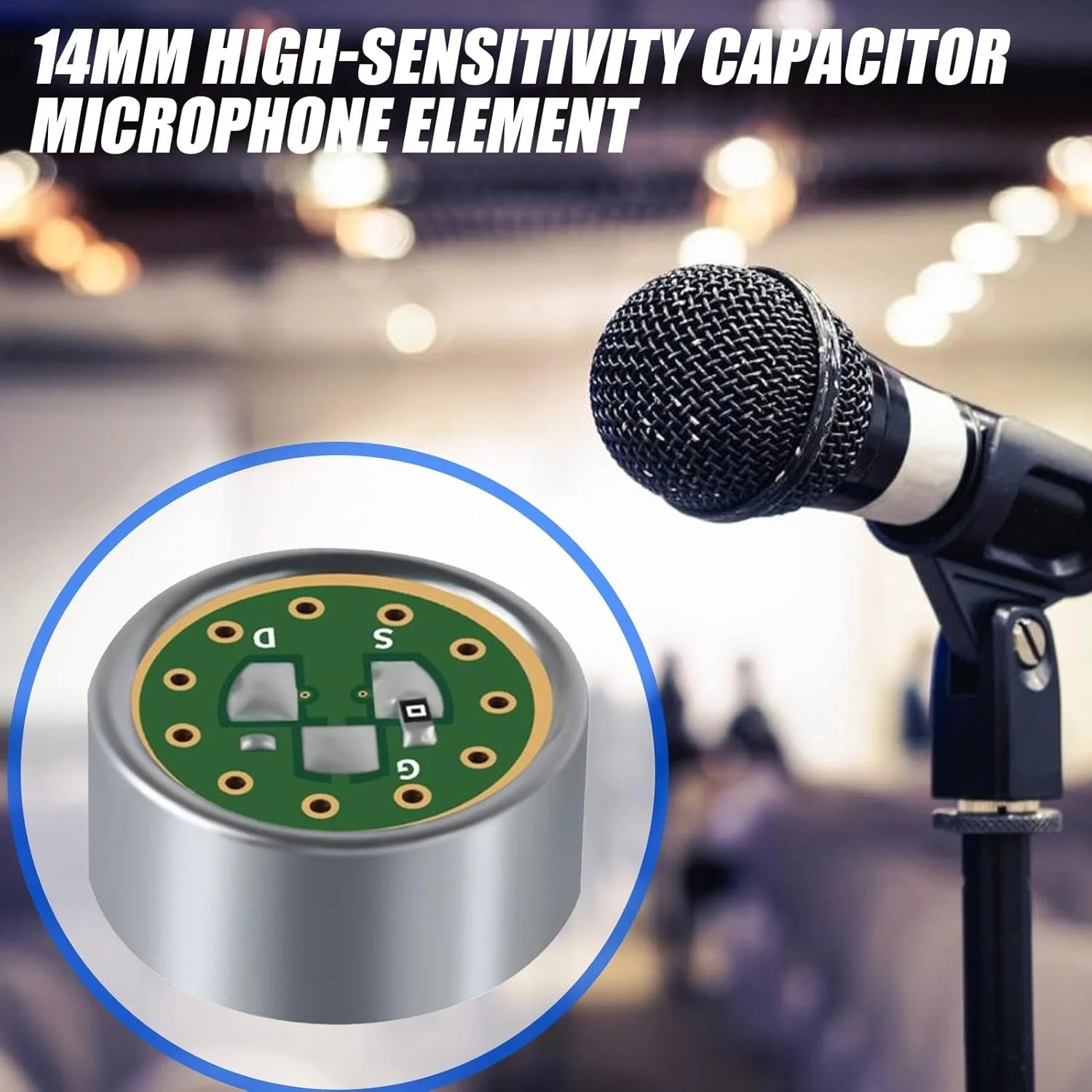 کپسول میکروفون دینامیک، جایگزین پیکاپ میکروفون، 14 میلی متر، یک جهته، حساس تر، کپسول میکروفون، کندانسور الکترت برای اجراهای زنده در استودیو