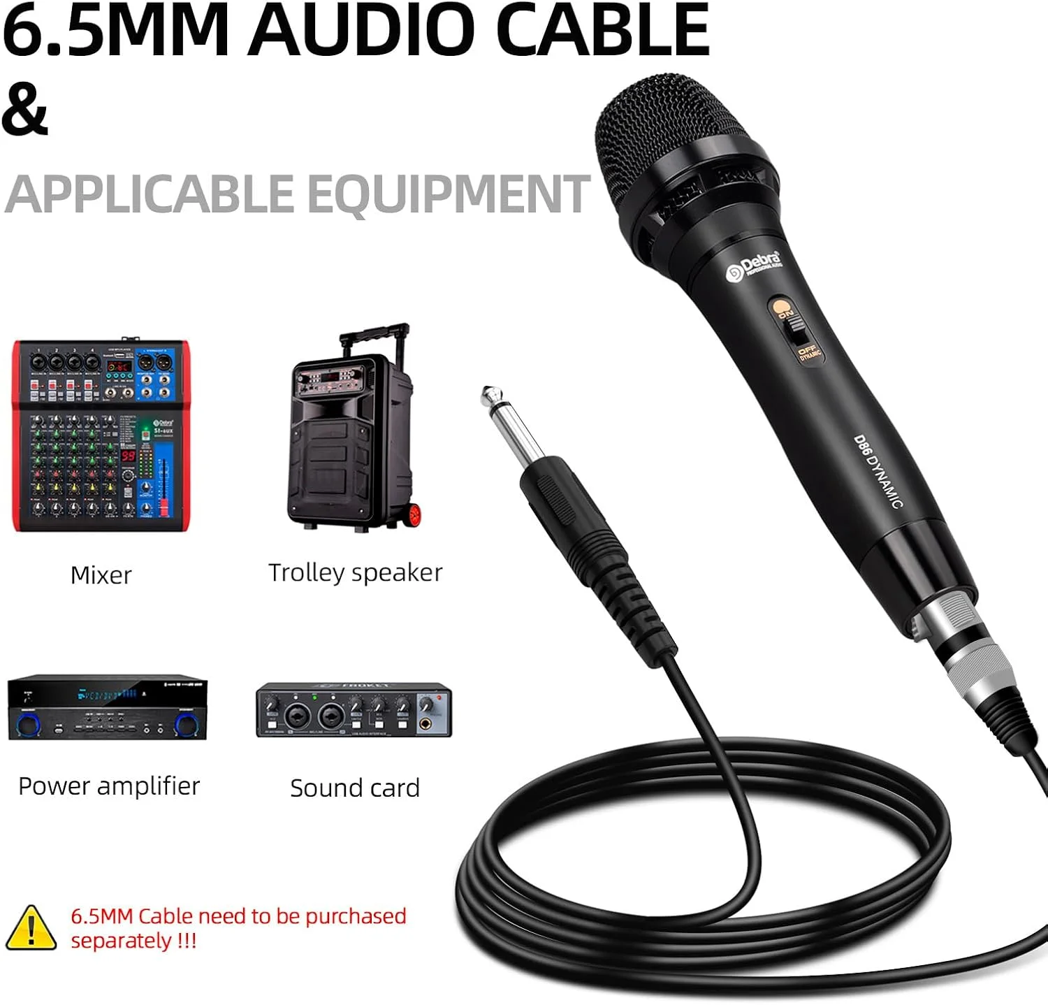 میکروفون دینامیک سیمی D Debra D86، میکروفون دستی فلزی برای کارائوکه، سخنرانی، عروسی، استیج و فضای باز، سازگار با دستگاه ها، آمپلی فایرها، میکسرها