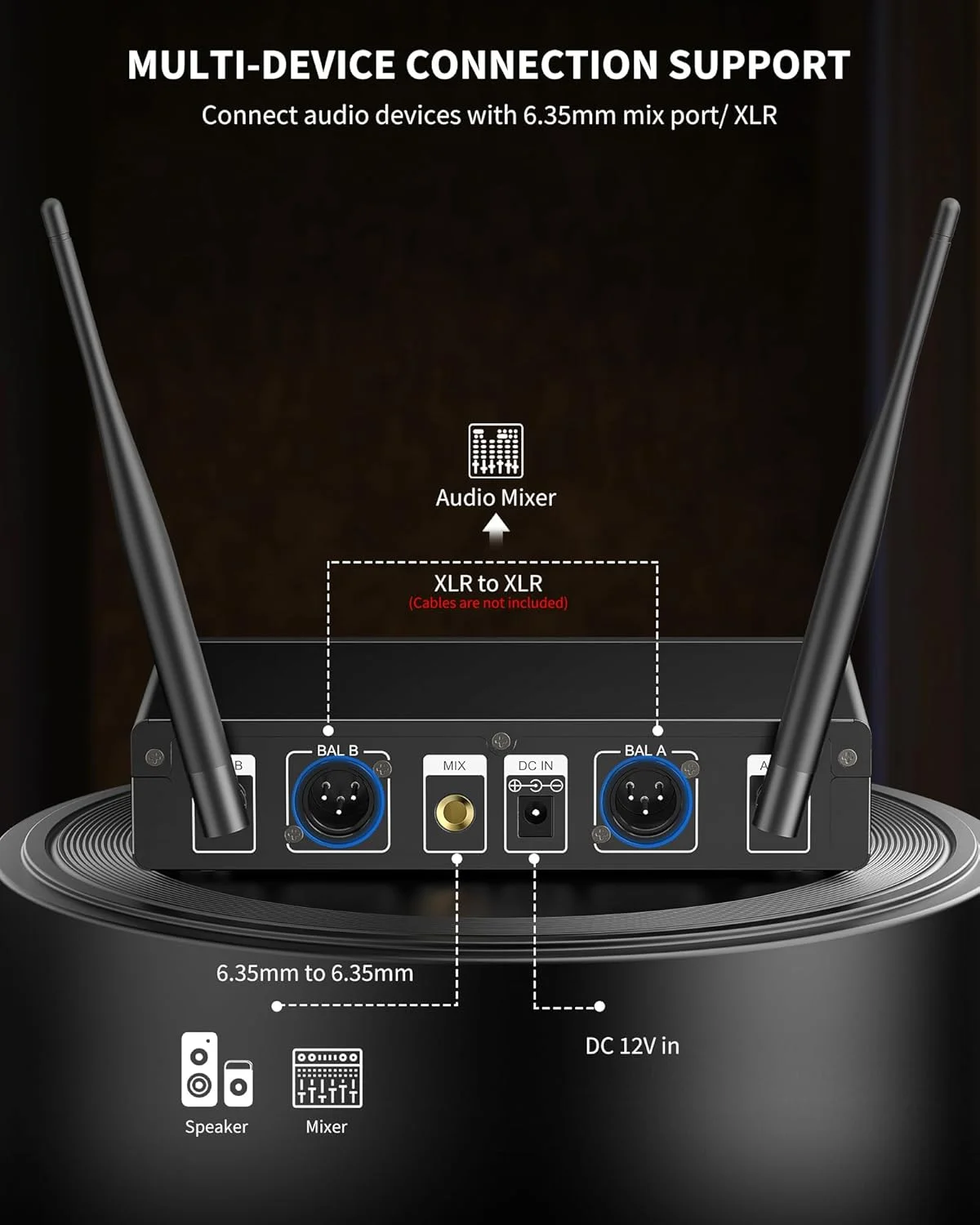 میکروفون بی سیم LEKATO، میکروفون دستی فلزی UHF حرفه ای میکروفون دینامیک دوگانه، سیستم میکروفون کارائوکه با گیرنده برای کلیسا، دی جی، آواز، عروسی، کنفرانس، 200 فوت