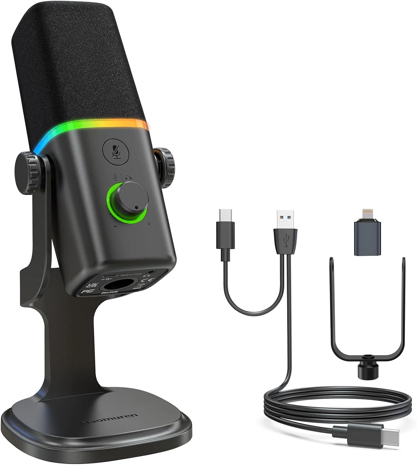 میکروفون دینامیک XLR/USB برای پادکست بازی، برای تلفن، کامپیوتر، میکروفون استریم بازی با نور RGB، دکمه قطع صدا، تقویت میکروفون، پایه رومیزی، آواز خواندن، یوتیوب میکروفون دینامیک XLR/USB برای پادکست بازی، برای تلفن، کامپیوتر، میکروفون استریم بازی با نور RGB، دکمه قطع صدا، تقویت میکروفون، پایه رومیزی، آواز خواندن، یوتیوب