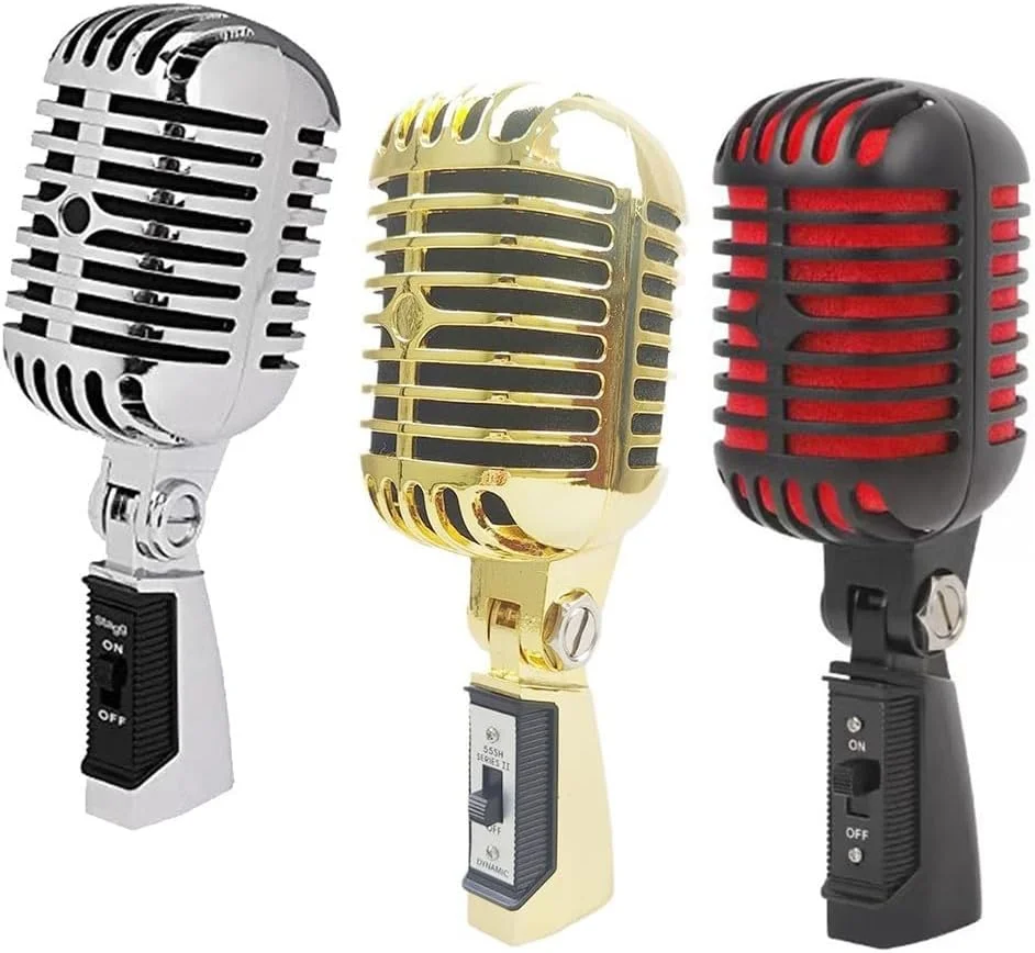 میکروفون داینامیک استودیویی، بدنه فلزی رترو کارائوکه، میکروفون پخش زنده (طلایی)