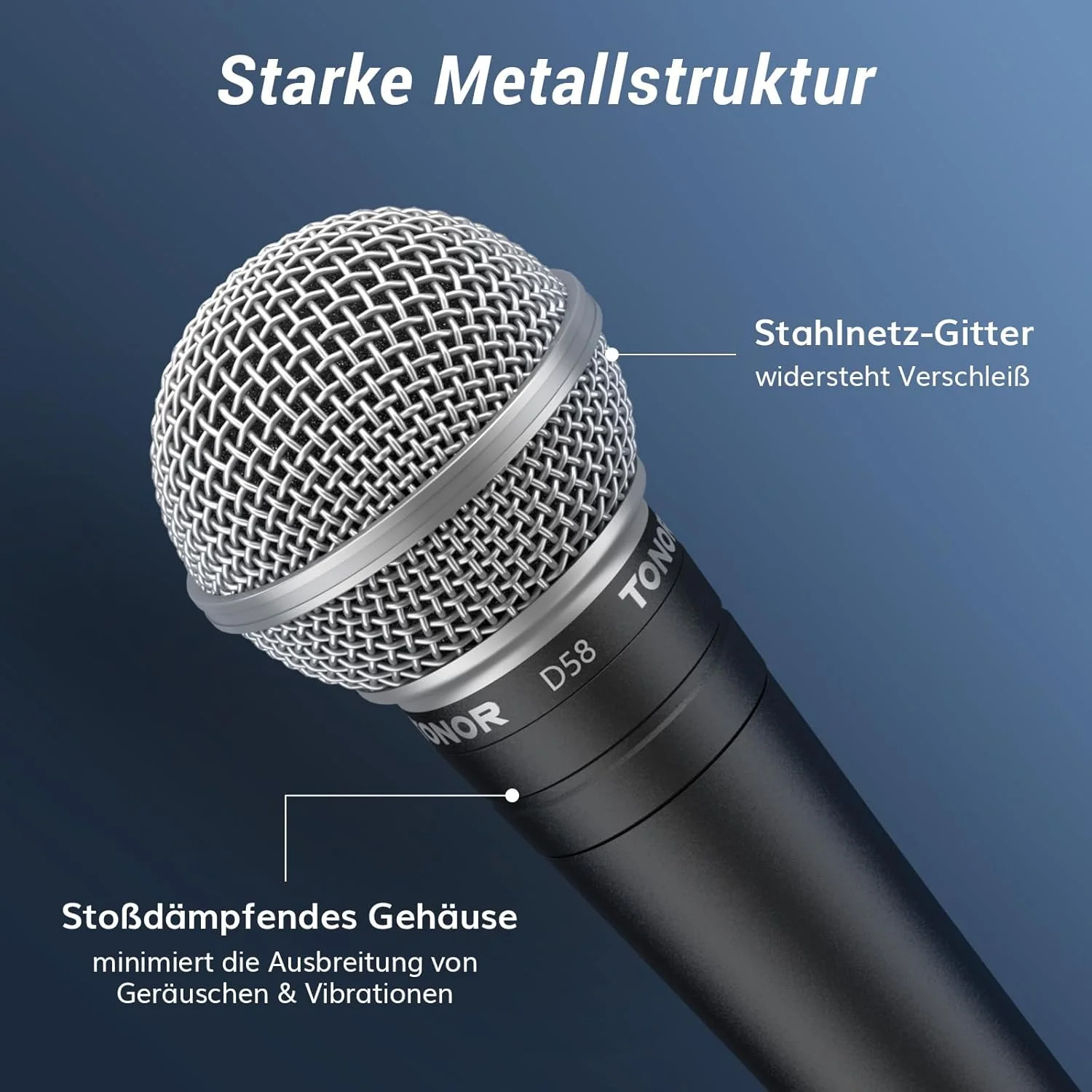 میکروفون دینامیک آوازی TONOR با فیلتر پاپ داخلی، میکروفون دستی XLR با قابلیت حذف نویز، خروجی XLR 6.35 میلی‌متری برای آواز، استیج، ضبط، دستگاه کارائوکه، D58 مشکی