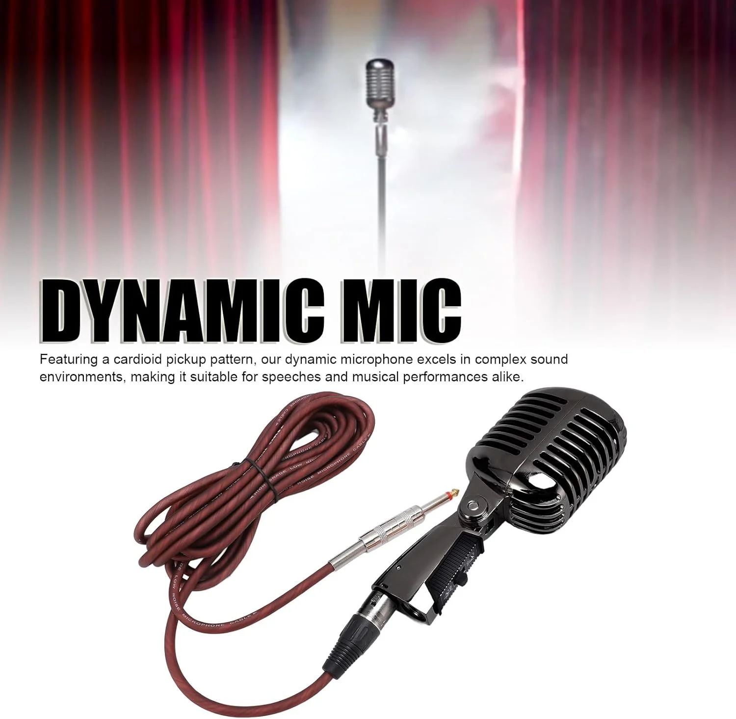 میکروفون داینامیک، الگوی قطبی کاردیوئید، ساختار آلیاژ روی ضد ضربه با پایه گردان قابل تنظیم برای اجراهای صحنه و ضبط استودیویی (خاکستری مایل به قرمز)