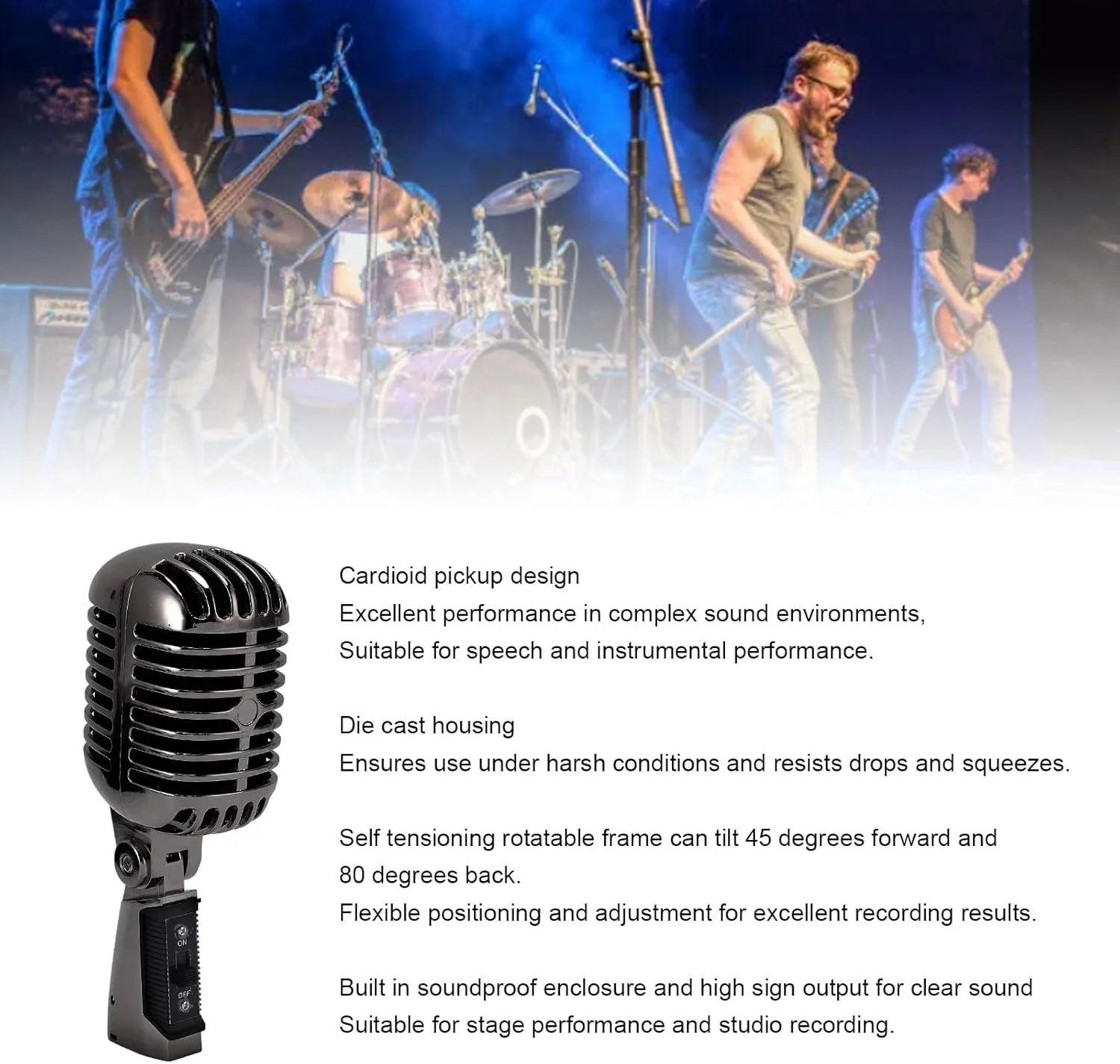 میکروفون داینامیک، الگوی قطبی کاردیوئید، ساختار آلیاژ روی ضد ضربه با پایه گردان قابل تنظیم برای اجراهای صحنه و ضبط استودیویی (خاکستری مایل به قرمز)