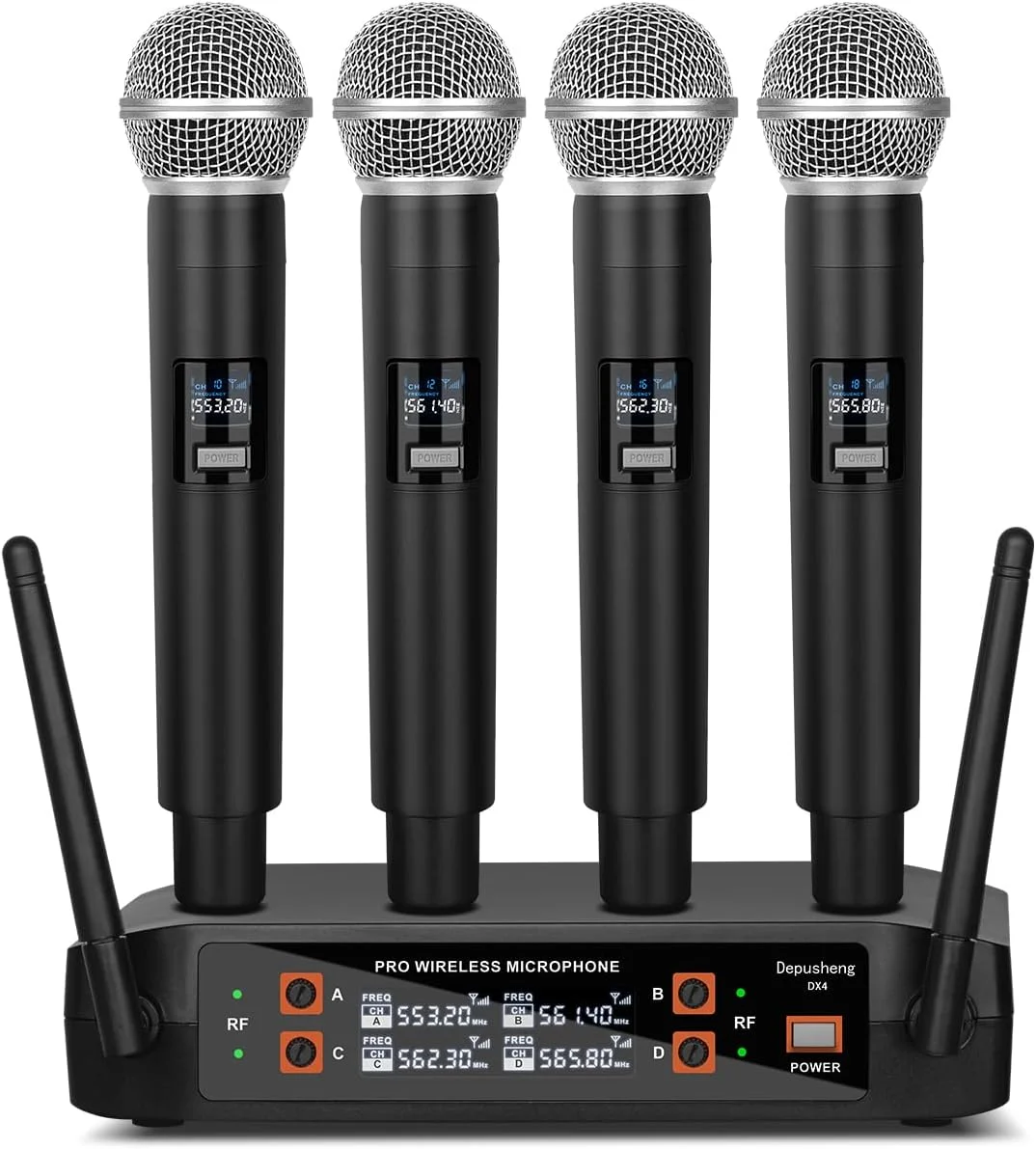 سیستم میکروفون بی سیم Depusheng، میکروفون بی سیم 4 کاناله، میکروفون فرکانس ثابت بی سیم با 4 میکروفون دستی دینامیک، برد 50 متری، میکروفون برای آواز، کلیسا سیستم میکروفون بی سیم Depusheng، میکروفون بی سیم 4 کاناله، میکروفون فرکانس ثابت بی سیم با 4 میکروفون دستی دینامیک، برد 50 متری، میکروفون برای آواز، کلیسا